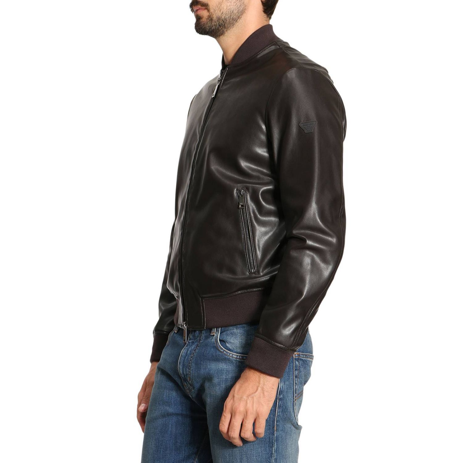 Armani Jeans Outlet: Giubbotto in pelle sintetica con maxi logo impresso  sul retro | Giacca Armani Jeans Uomo Marrone | Giacca Armani Jeans 6Y6B50  6EAAZ GIGLIO.COM