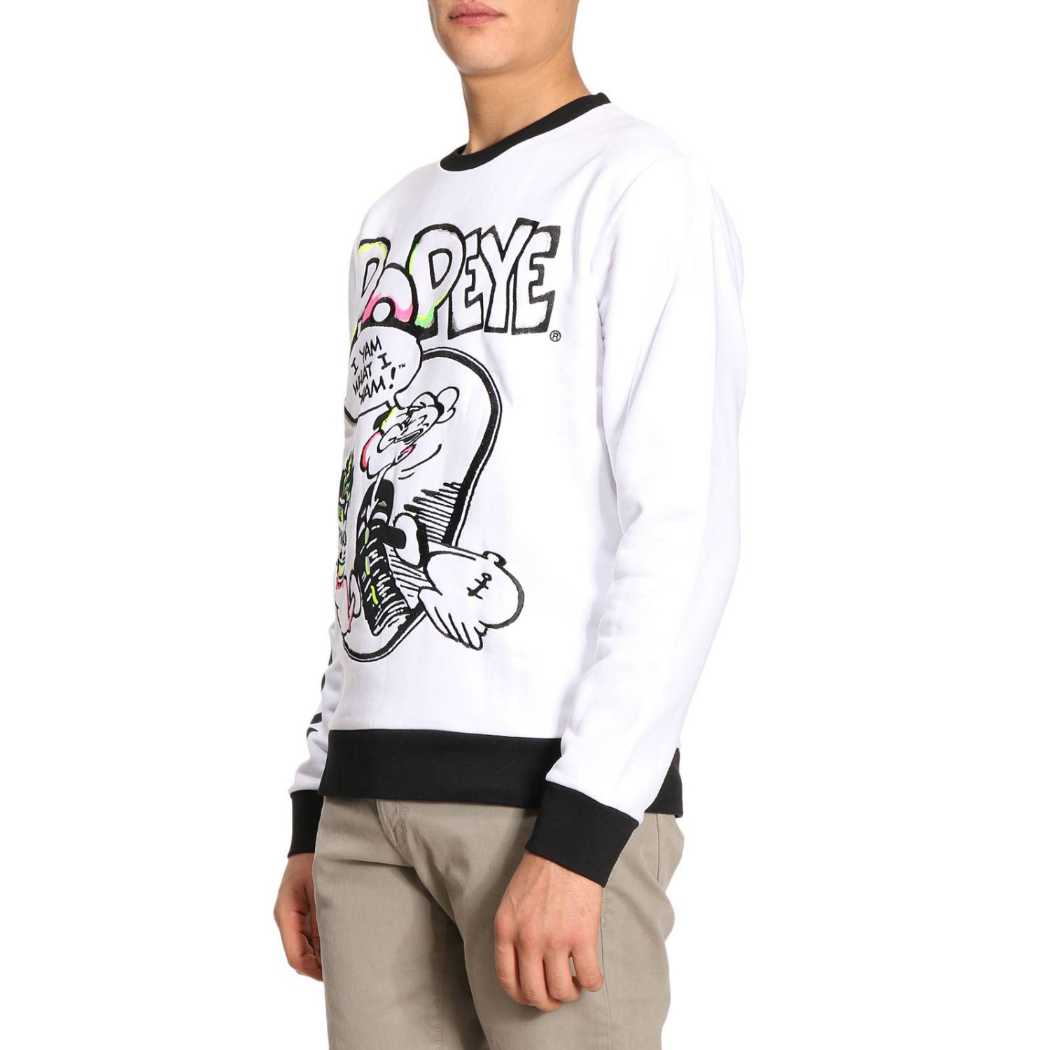 Iceberg Outlet: Felpa a girocollo in jersey con maxi stampa Popeye  stilizzata - Bianco | Felpa Iceberg E056 6305 GIGLIO.COM