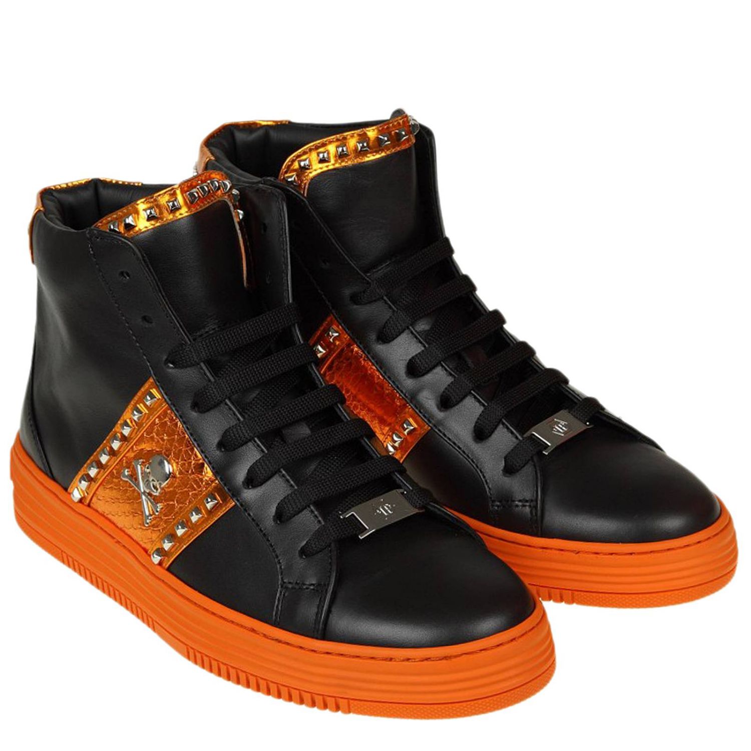 Philipp Plein Outlet: Sneaker Polacco Hi-Top Vancouver con fasce in pitone  maxi teschio metallico e micro borchie - Nero 1 | Sneakers Philipp Plein  MSC0377 PLE062N GIGLIO.COM