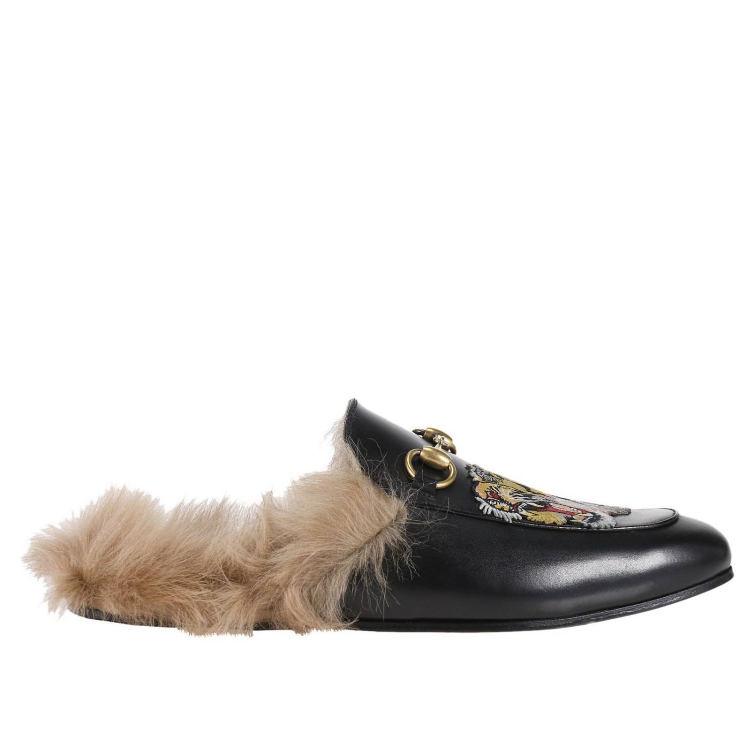 Princetown Slippers with Tiger patch horse bit and lamb fur | Loafers ...
