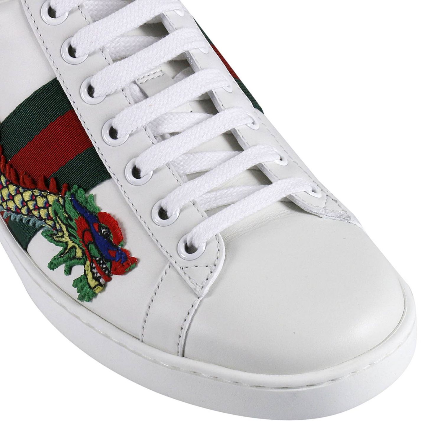 GUCCI: Sneaker New Ace stringata con fasce Web e ricamo Drago - Bianco | Sneakers  Gucci 475221 A38G0 GIGLIO.COM