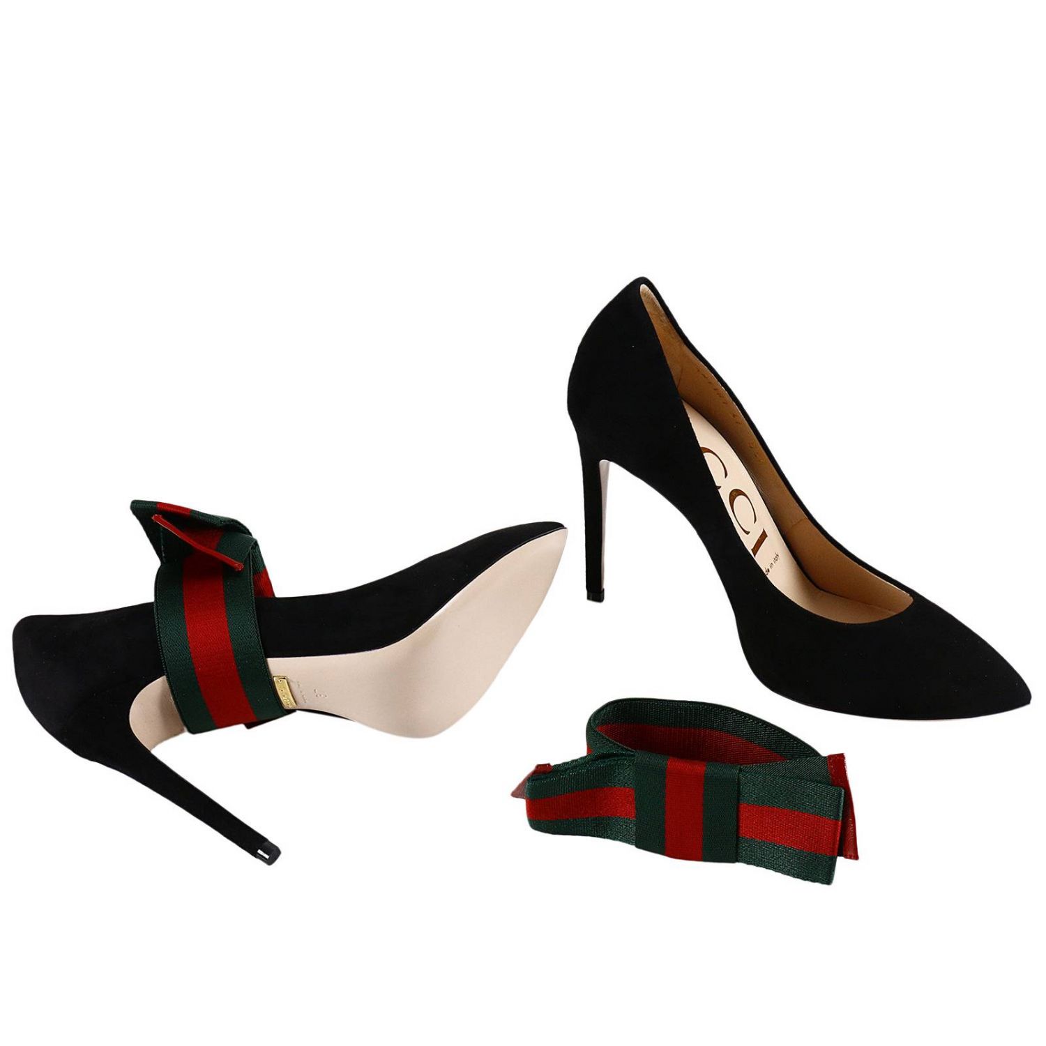 farvestof Overvåge opretholde GUCCI: Bow Pumps in suede with removable maxi Web bow | Pumps Gucci Women  Black | Pumps Gucci 481181 C2000 GIGLIO.COM