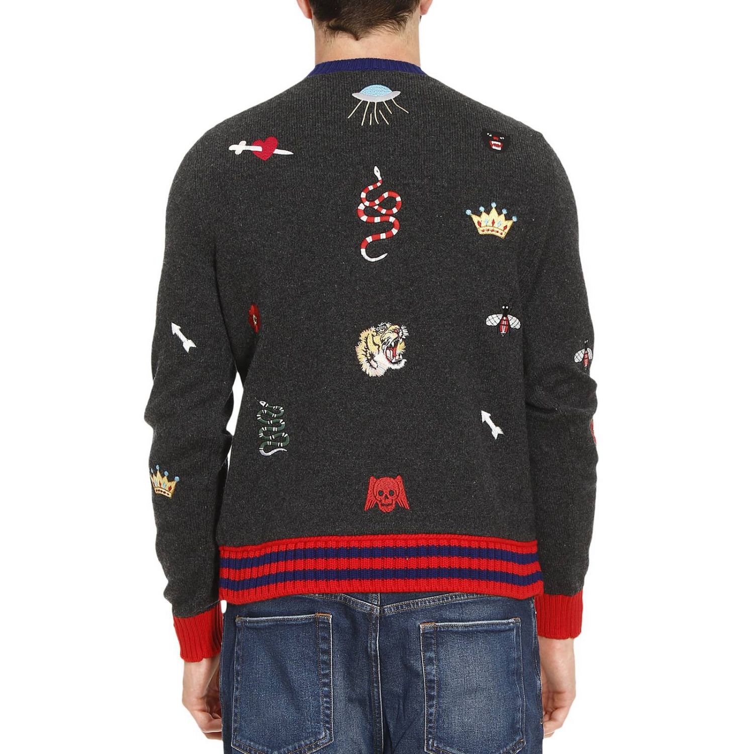 GUCCI: Wool sweater with contrasting borders and multi iconic ...