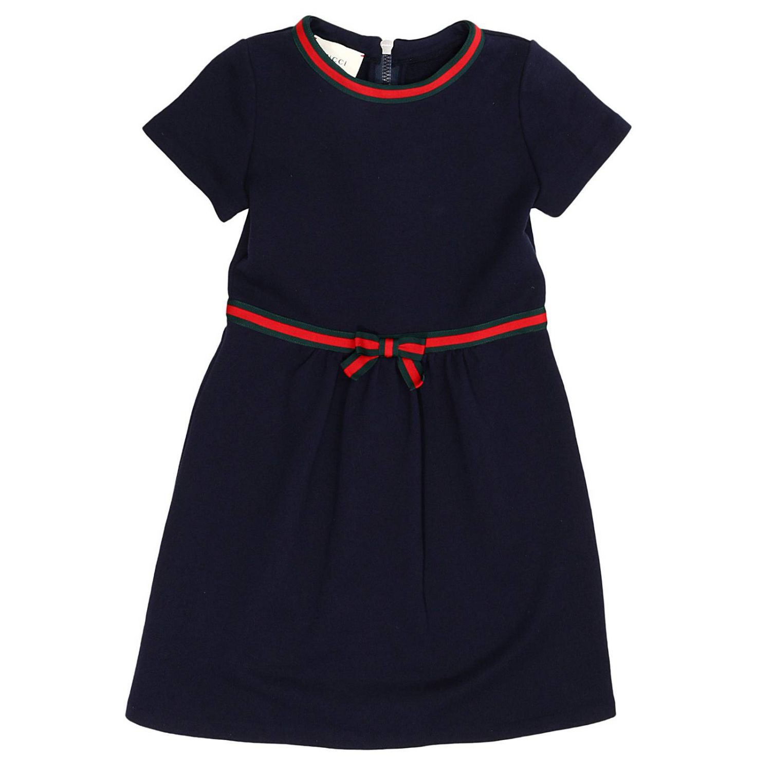 GUCCI: Cotton dress with Web details and bow | Dress Gucci Kids Blue ...