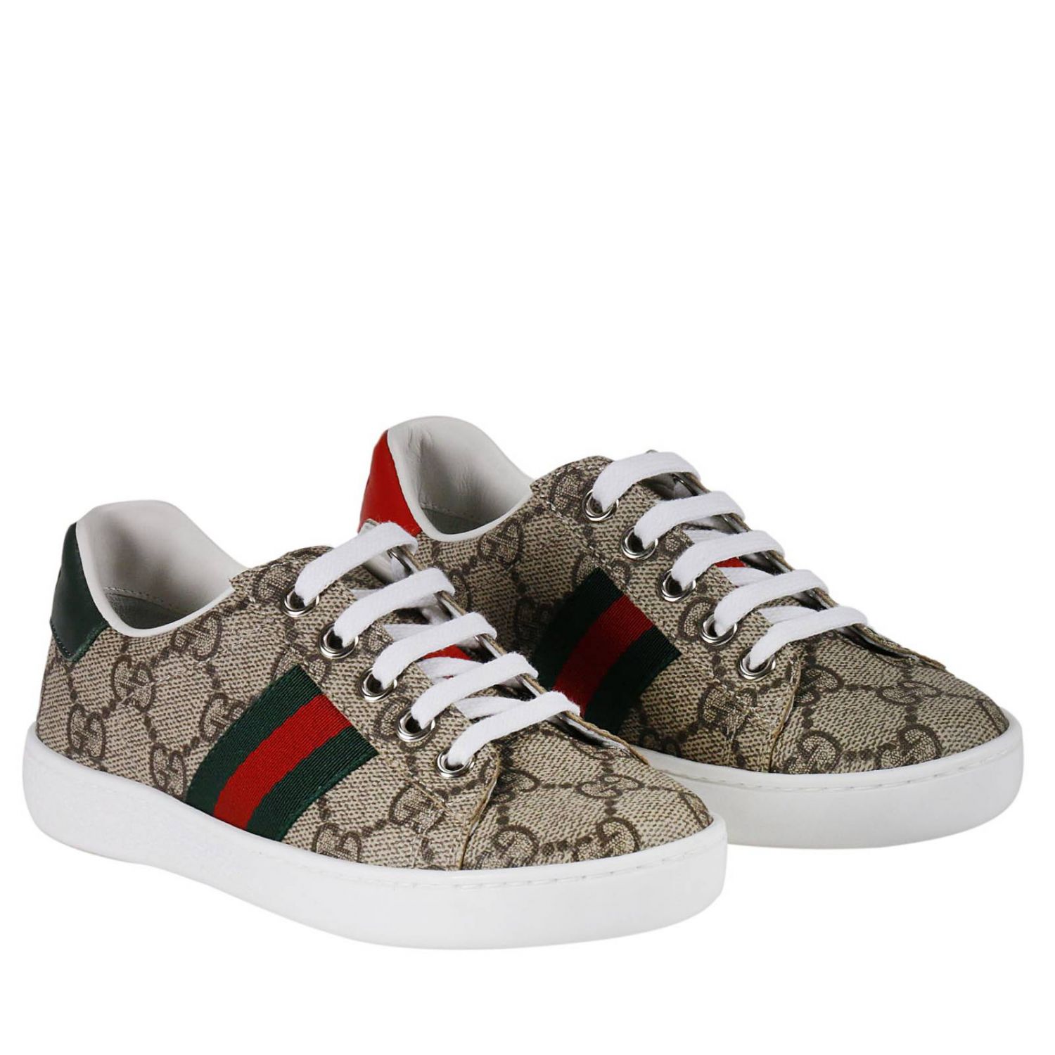 GUCCI: New Ace Sneakers in "GG" Supreme fabric with Web bands | Shoes