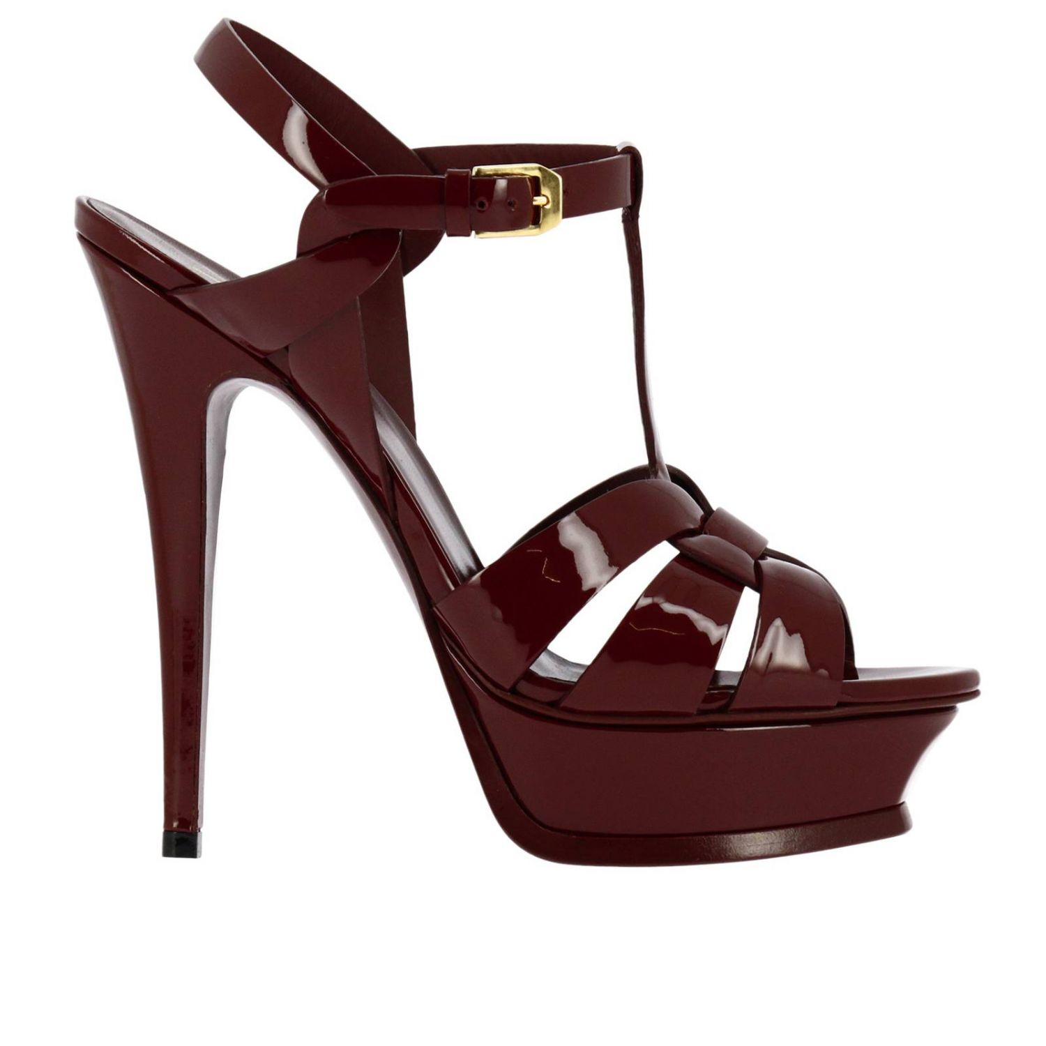 SAINT LAURENT: Sandalo Tribute Classic in vernice con tacco a stiletto -  Bordeaux | Sandali Con Tacco Saint Laurent 457752 B8I00 GIGLIO.COM