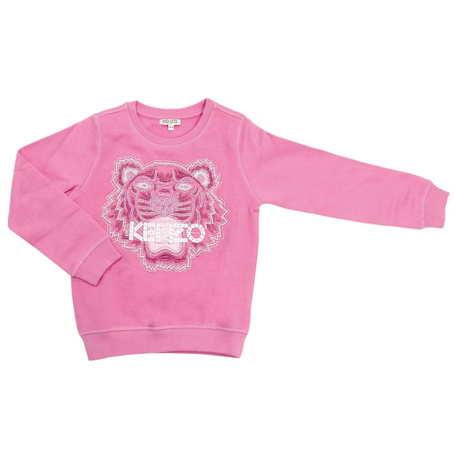 Kenzo Junior Outlet: Felpa a girocollo con maxi ricamo di micro perline  Tiger Kenzo - Rosa | Maglia Kenzo Junior KK15058 GIGLIO.COM