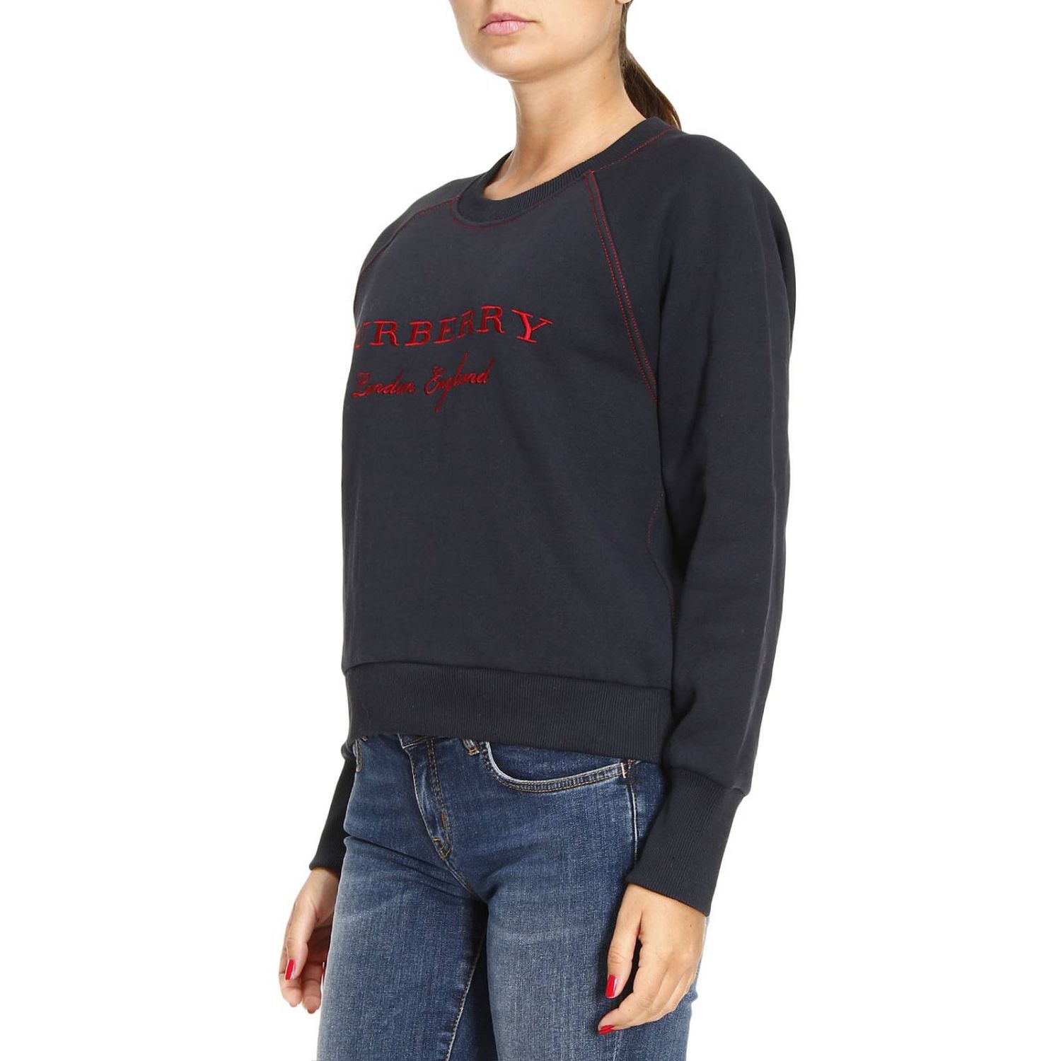 Burberry Outlet: Sweater women | Sweatshirt Burberry Women Navy ...