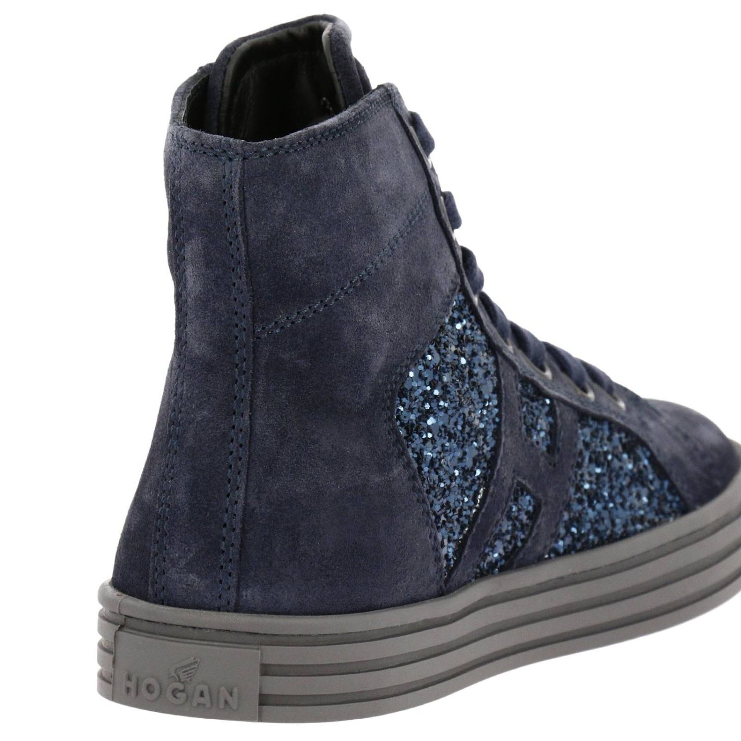 Hogan Outlet: Sneaker 141 Rebel Junior polacco in camoscio con dettaglio H  glitter - Blue | Scarpe Hogan HXC1410Z270 HAY GIGLIO.COM