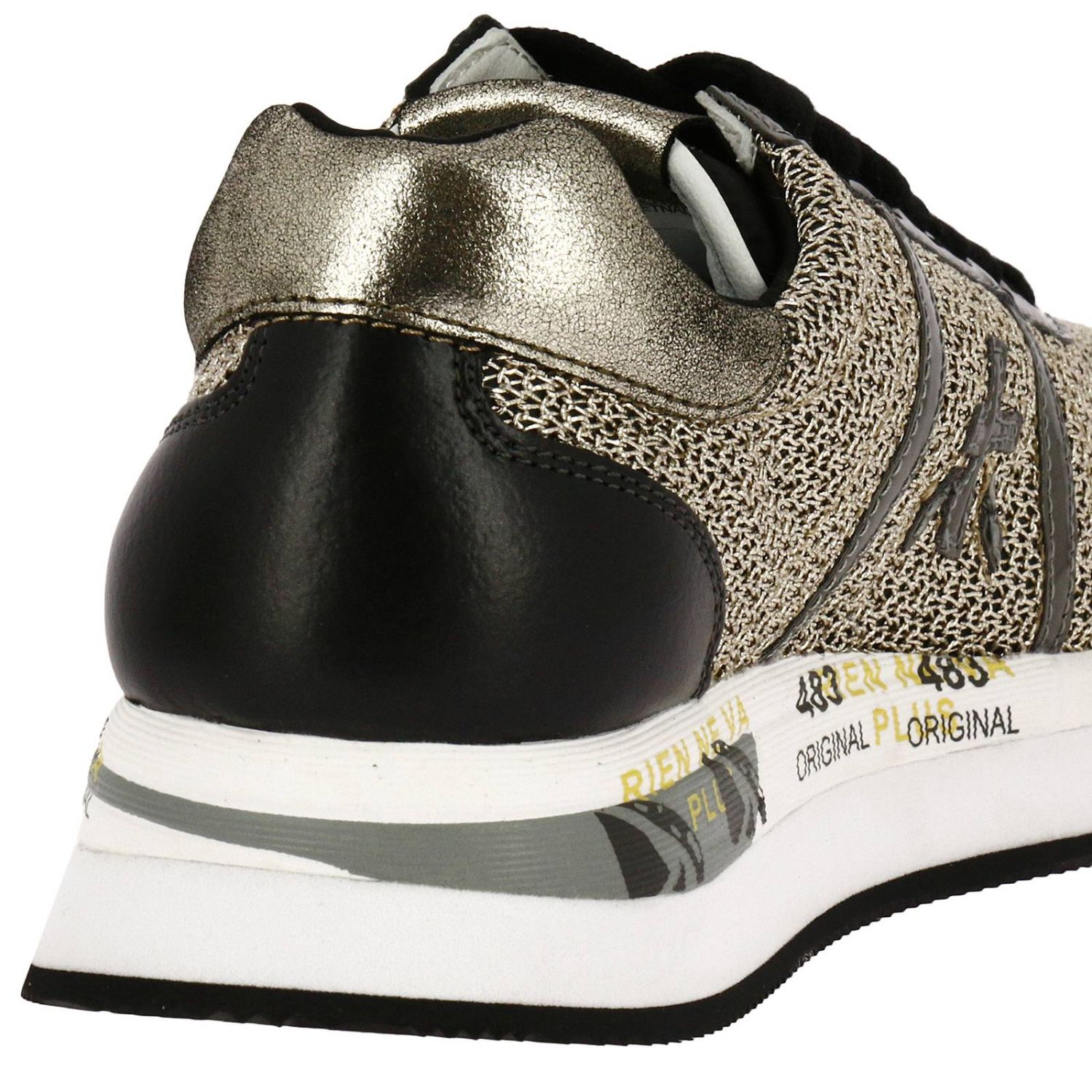 Premiata Outlet: Sneaker Conny in maglia metallica e pelle laminata con  macro suola in gomma multi stampe - Oro | Sneakers Premiata CONNY .  GIGLIO.COM