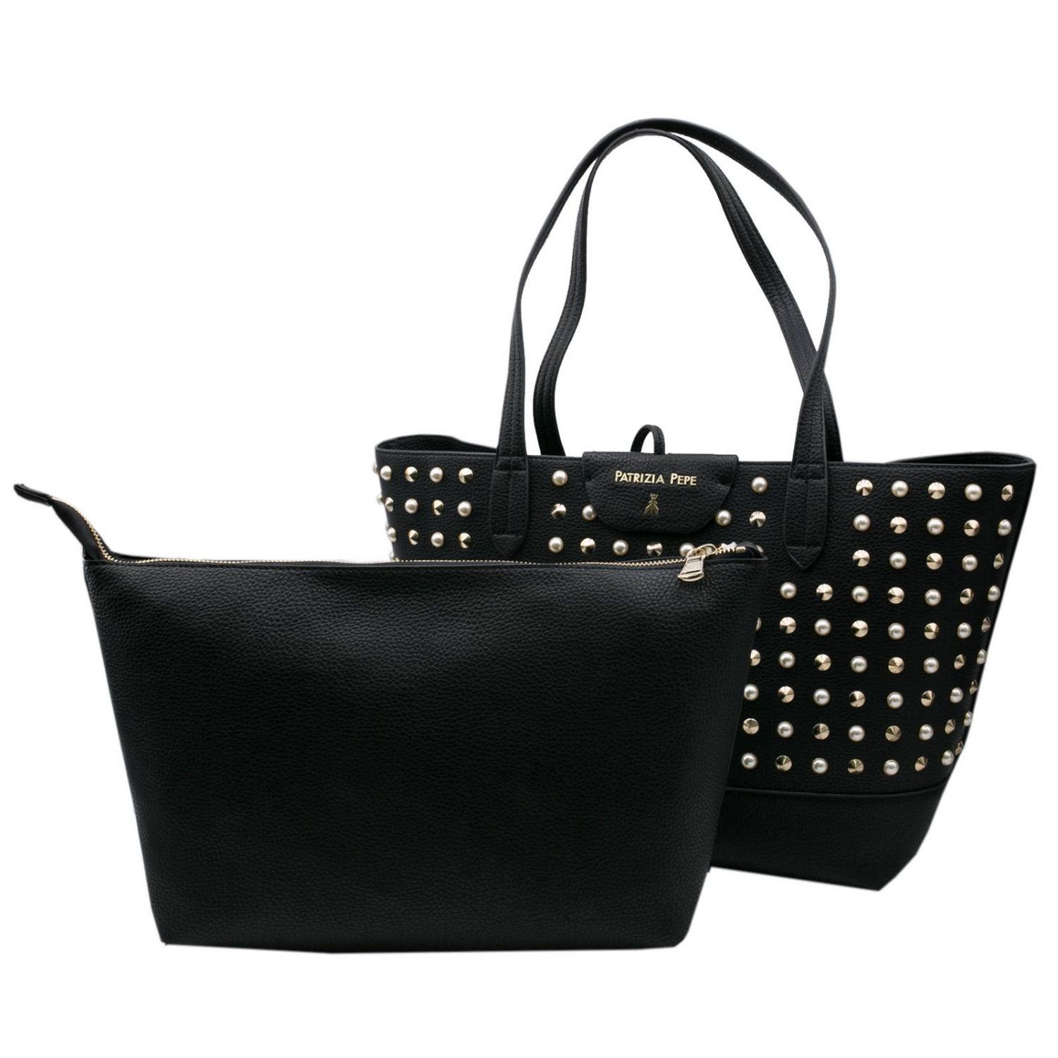 Patrizia Pepe Outlet: Borsa Shopping grande in pelle sintetica martellata  con macro borchie e perle - Nero | Borsa A Mano Patrizia Pepe 2V7193 A2XN  GIGLIO.COM