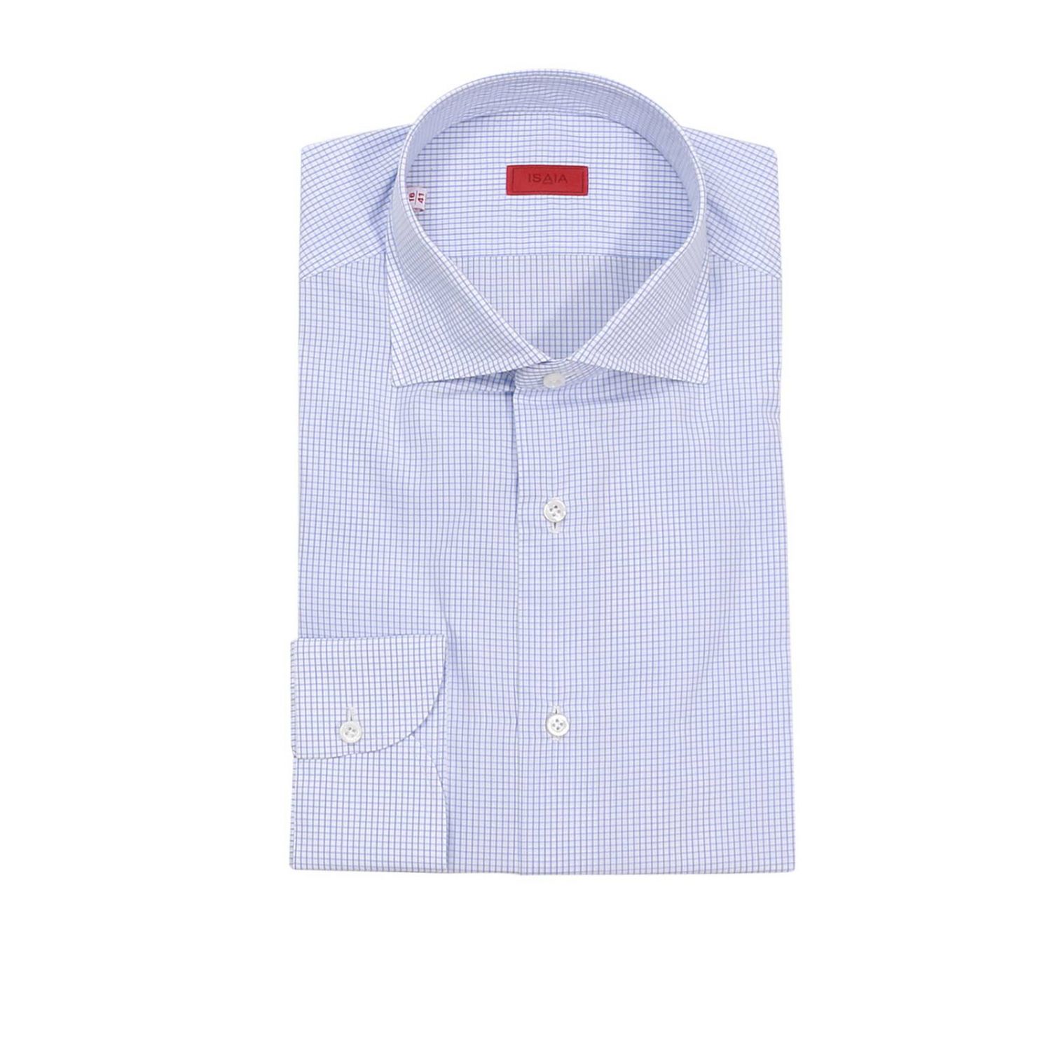Isaia Outlet: Camicia Fano Mix in puro cotone con fantasia a quadretti -  Azzurro | Camicia Isaia C4296 GIGLIO.COM