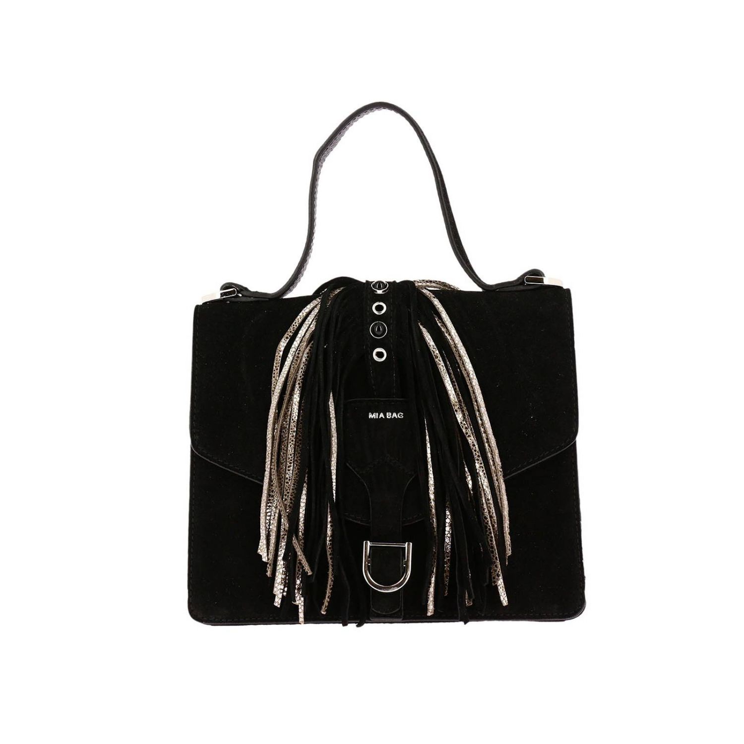 Mia Bag Outlet: Borsa mini a tracolla in camoscio con frange effetto  laminato - Nero | Borsa Mini Mia Bag 17329 GIGLIO.COM