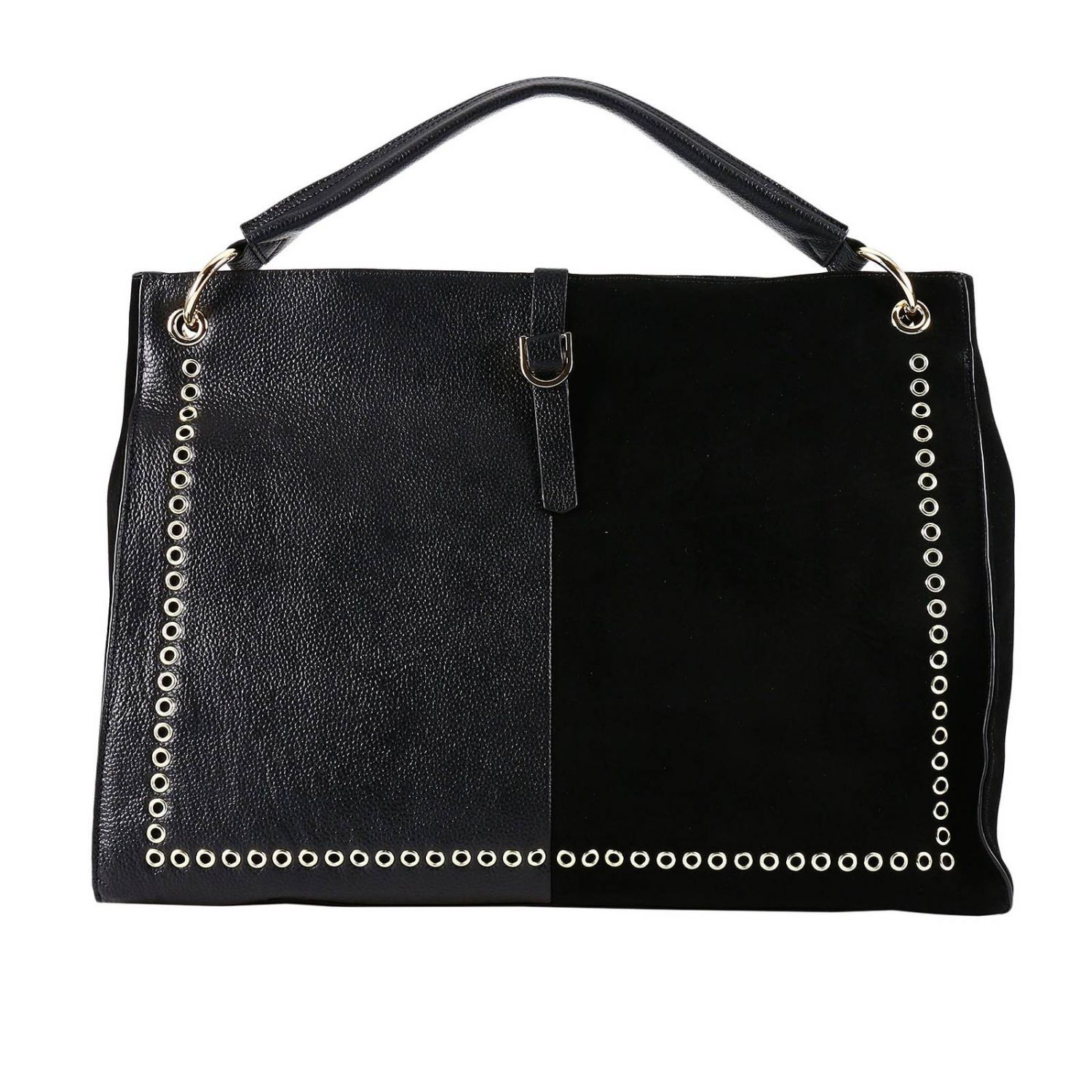 Mia Bag Outlet: Borsa grande in pelle e camoscio con occhielli metallici |  Borsa A Spalla Mia Bag Donna Nero | Borsa A Spalla Mia Bag 17312 GIGLIO.COM