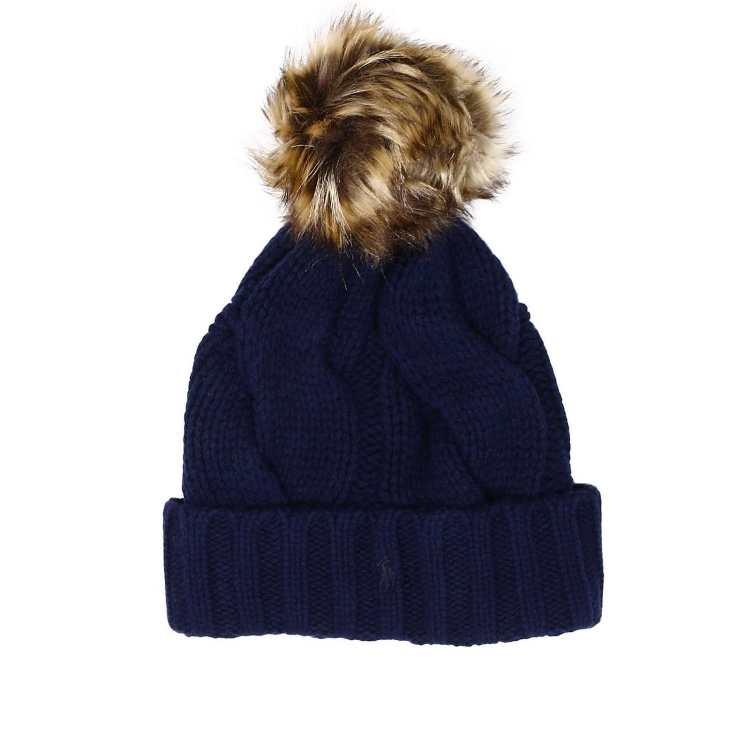 Polo Ralph Lauren Outlet: Lana treccia larga con pon pon di pelo - Blue |  Cappello Polo Ralph Lauren 455682432 GIGLIO.COM