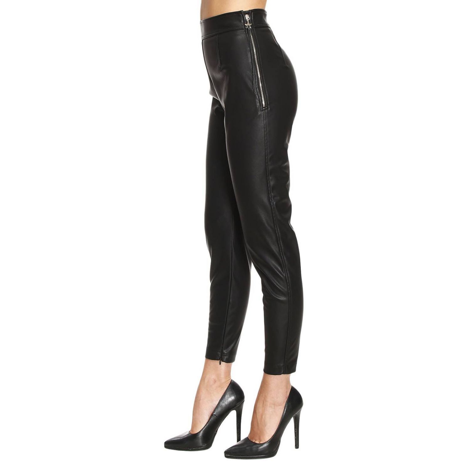 Elisabetta Franchi Outlet: Pantalone a vita alta con maxi zip laterale e  cursore con frange - Nero | Pantalone Elisabetta Franchi PA017 76E2 GIGLIO. COM