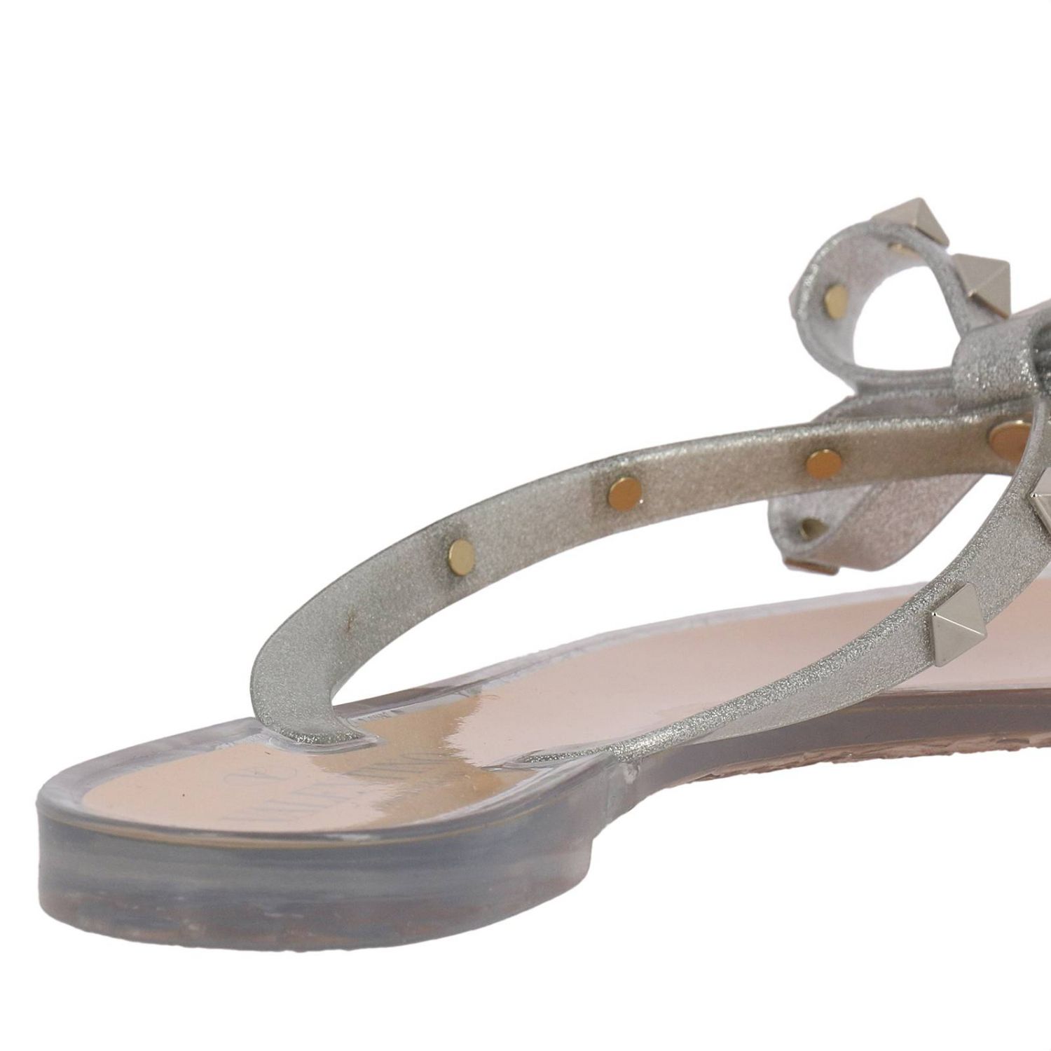 VALENTINO GARAVANI: Valentino Rockstud flip flop sandals in glitter PVC ...