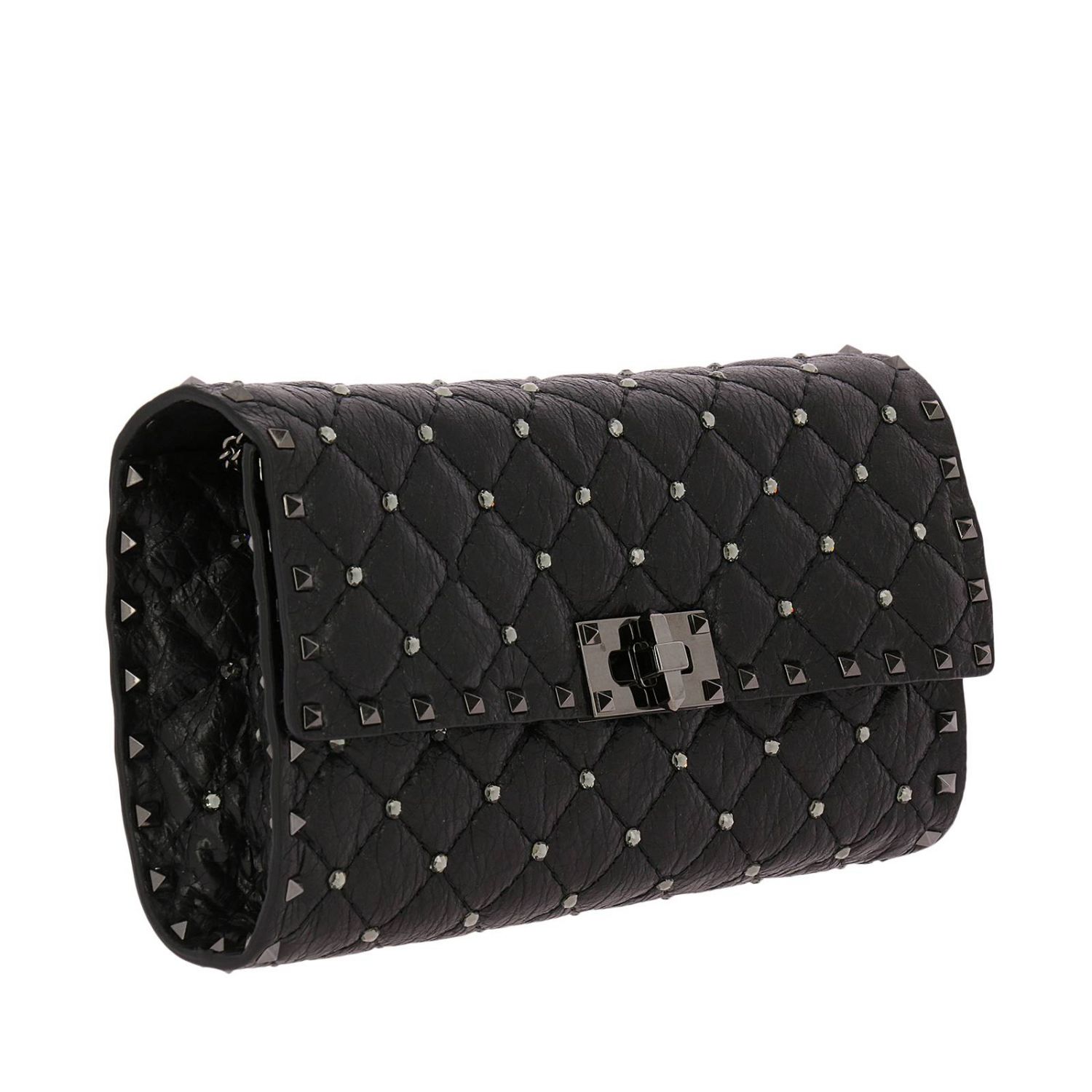 VALENTINO GARAVANI: Clutch Valentino Rockstud Spike de piel Nappa acolchada  con tachas y strass - Negro | Clutch Valentino Garavani PW0B0137 DDL  GIGLIO.COM