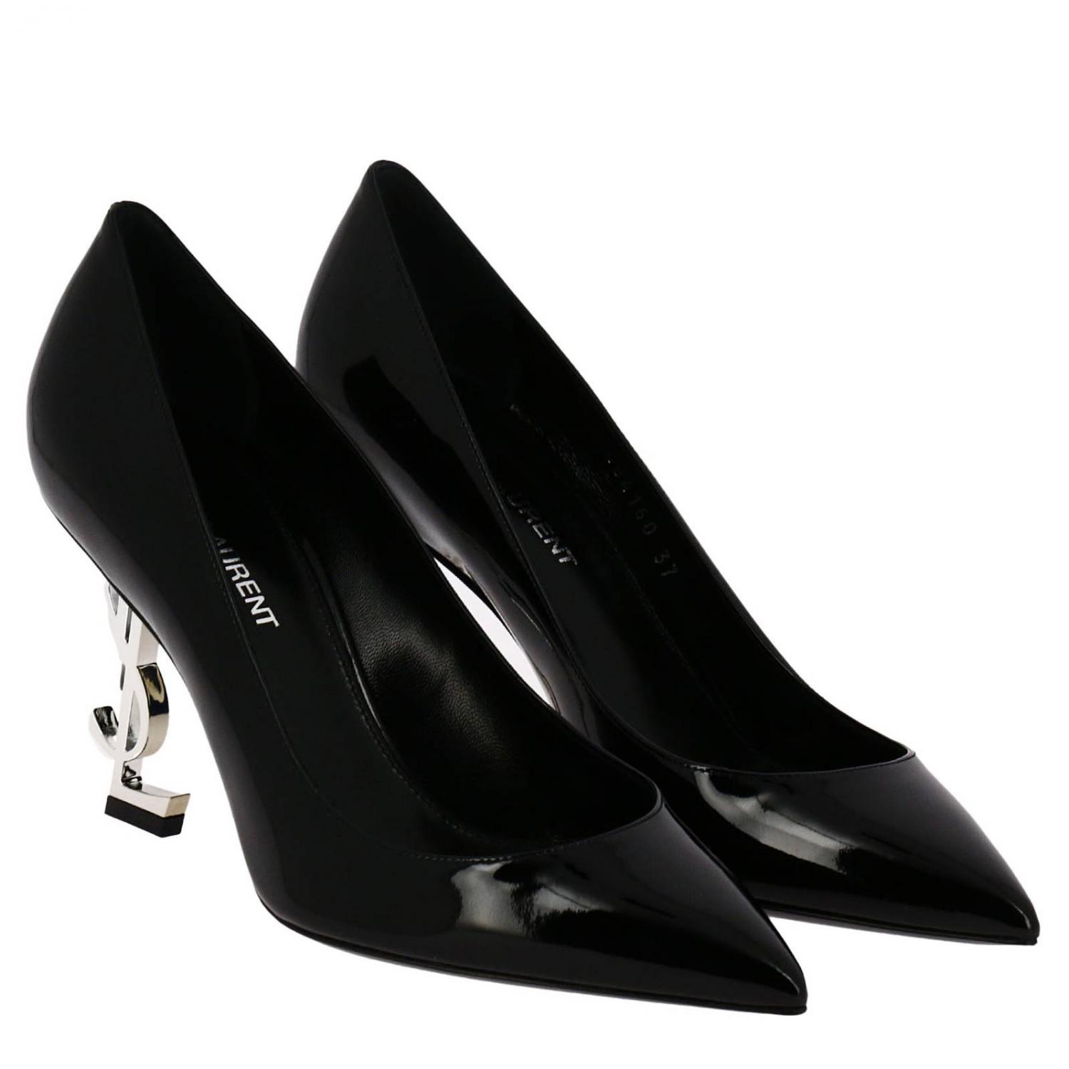 SAINT LAURENT YSL Opyum shoes pumps in patent leather with textured metallic heel "YSL" Black
