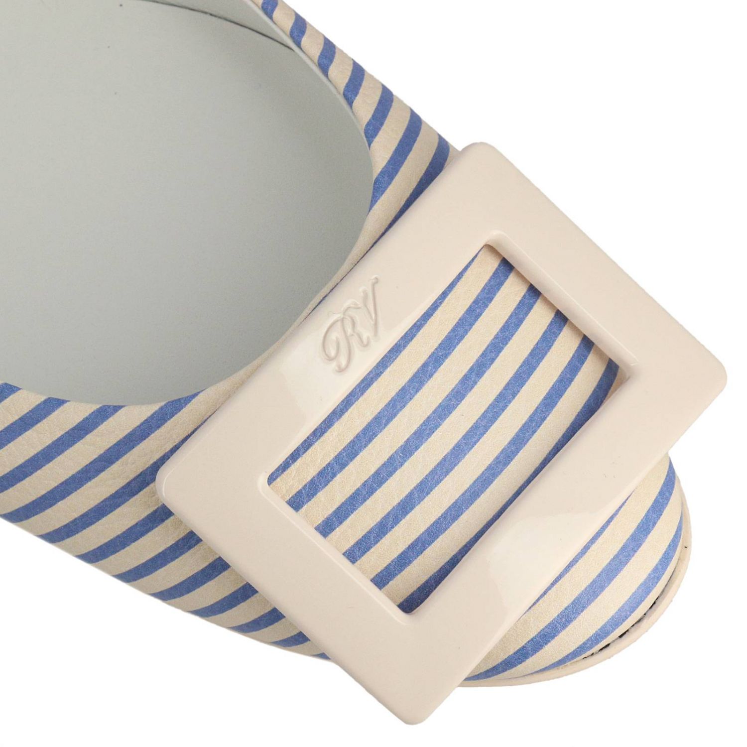blue and white striped ballet flats
