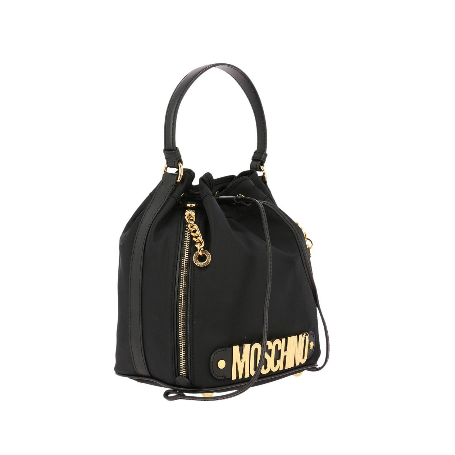 Moschino Couture Outlet Borsa a secchiello medium in nylon con maxi