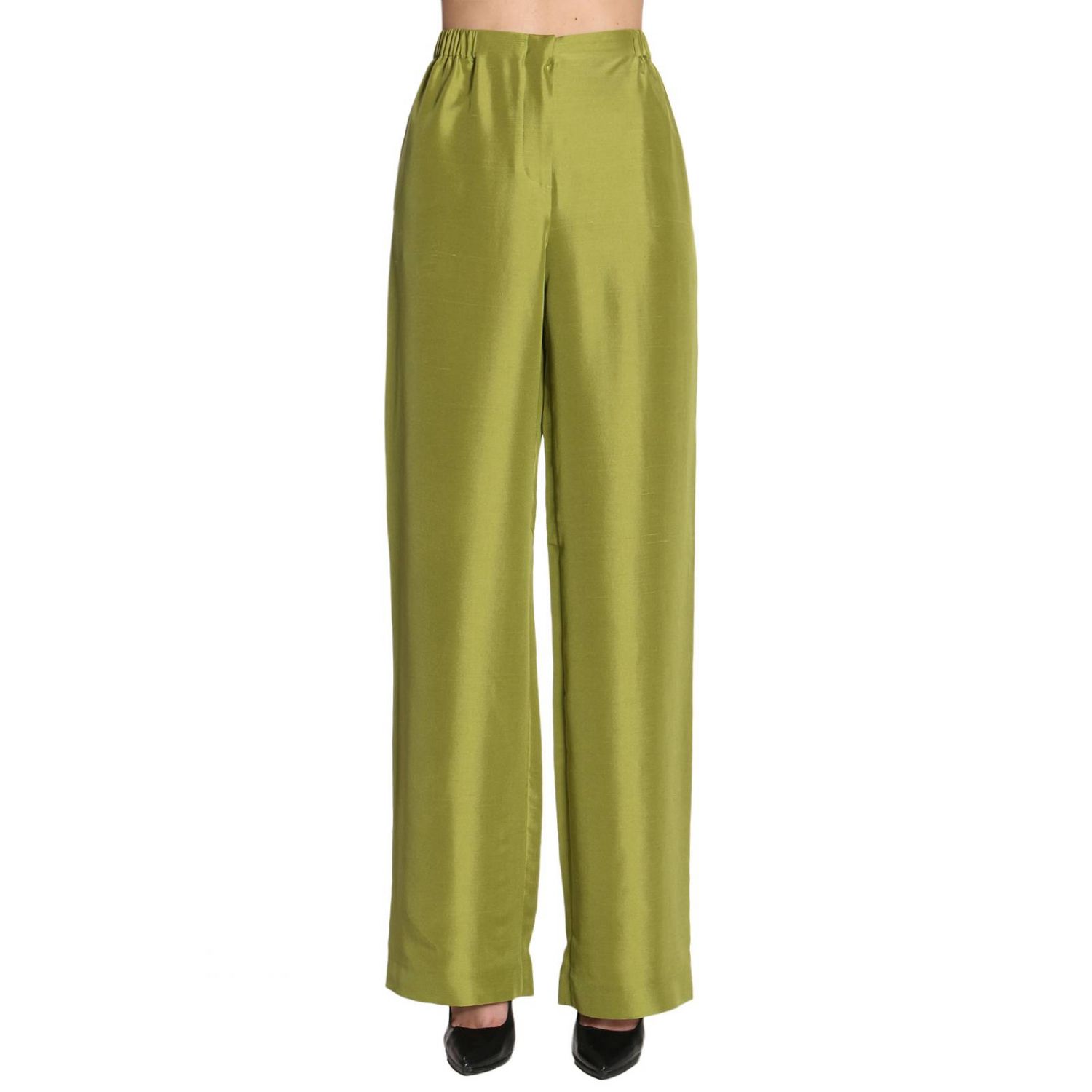 Alberta Ferretti Outlet: Pantalone ampio in shantung di seta con fascia  elastica in vita - Verde | Pantalone Alberta Ferretti 304 1620 GIGLIO.COM