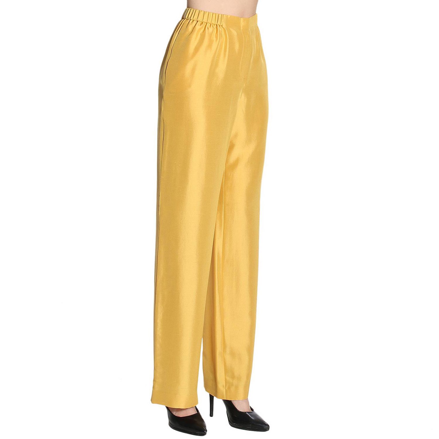 Alberta Ferretti Outlet: Pantalone ampio in shantung di seta con fascia  elastica in vita - Ocra | Pantalone Alberta Ferretti 304 1620 GIGLIO.COM