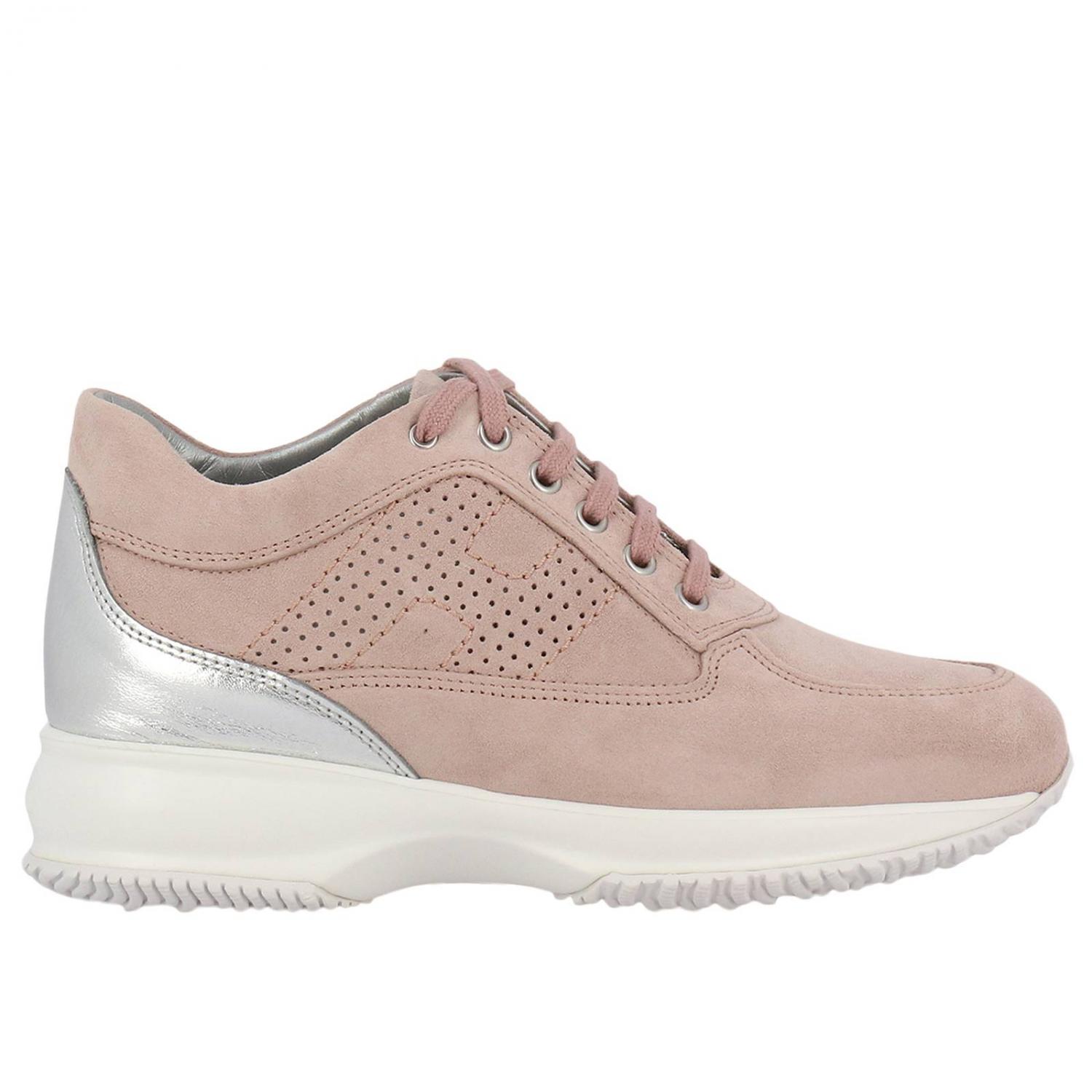 HOGAN: Sneakers Interactive in pelle scamosciata e laminata con H bucata -  Rosa | Sneakers Hogan HXW00N00E30 IDZ GIGLIO.COM