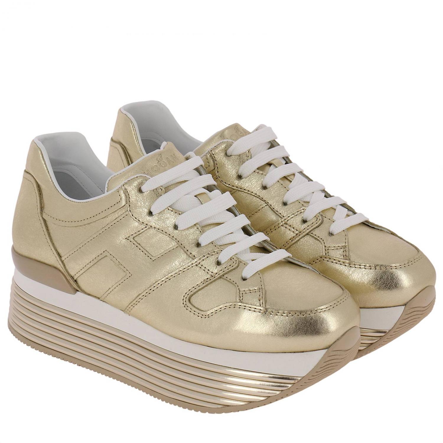 HOGAN SNEAKER MIDI H222 PLATFORM Donna Beige Oro | Mascheroni Moda