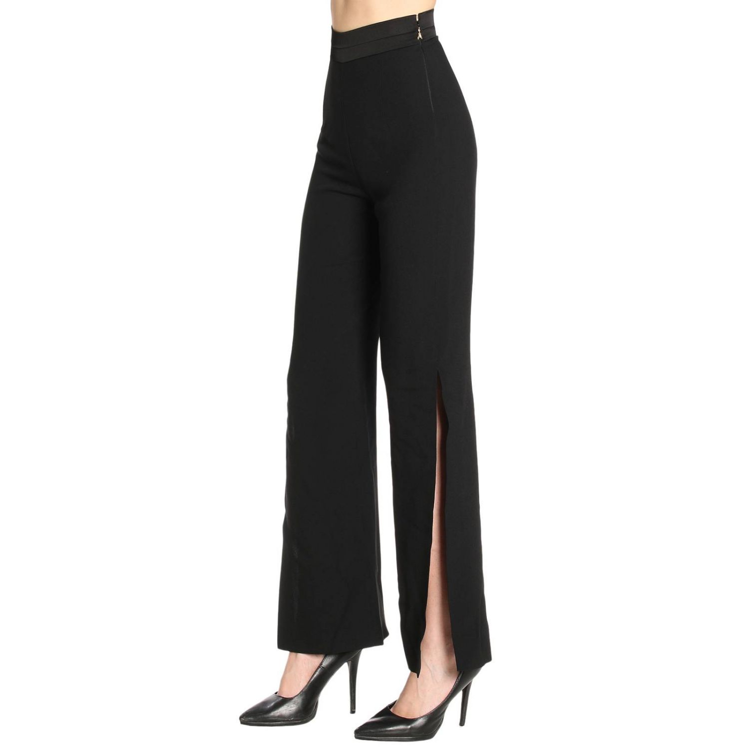 Patrizia Pepe Outlet: Pantalone a vita alta con spacchi laterali - Nero |  Pantalone Patrizia Pepe 2P1075 AJ80 GIGLIO.COM
