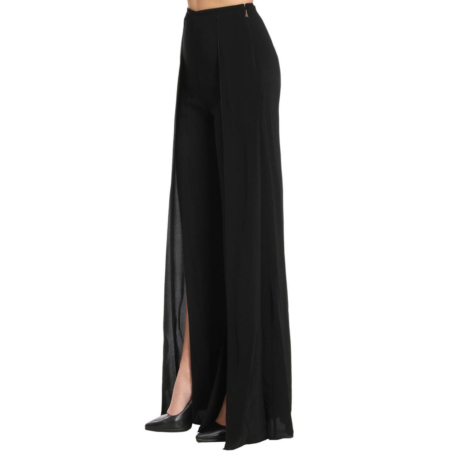 Patrizia Pepe Outlet: Pantalone ampio a vita alta con spacchi laterali -  Nero | Pantalone Patrizia Pepe 2P1082 A3ZJ GIGLIO.COM