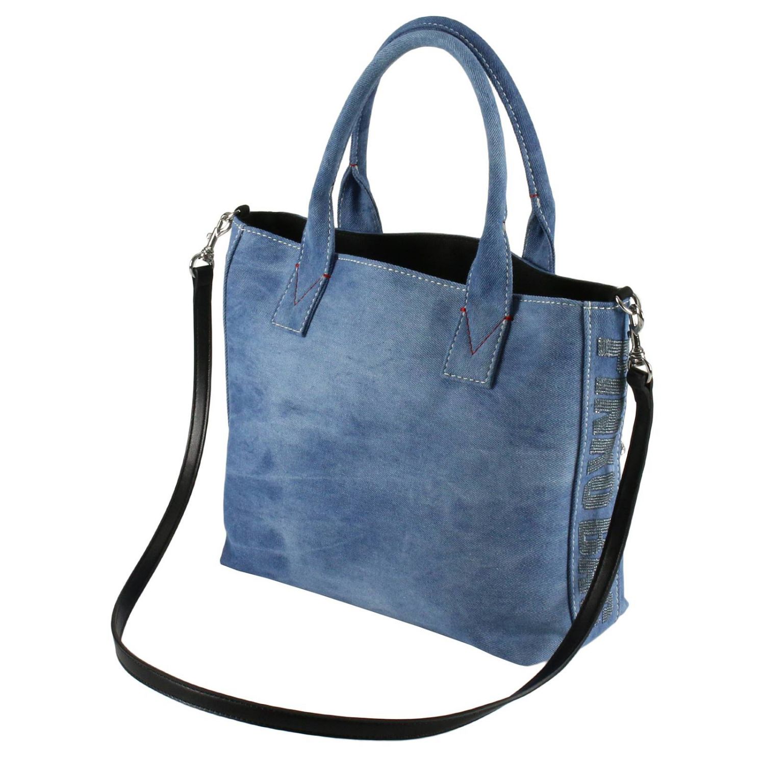 Pinko Outlet: Borsa Capolepre 1 shopping small in denim con strass e bande  Bag di paillettes - Denim | Borsa A Mano Pinko 1H20GK-Y4CQ CAPOLEPRE 1  GIGLIO.COM