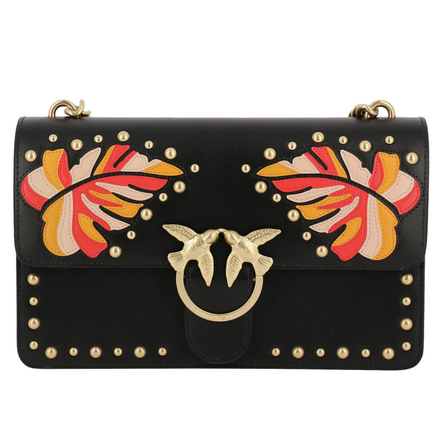 Pinko Outlet bag Foglia Intarsio leaves in smooth leather with metal