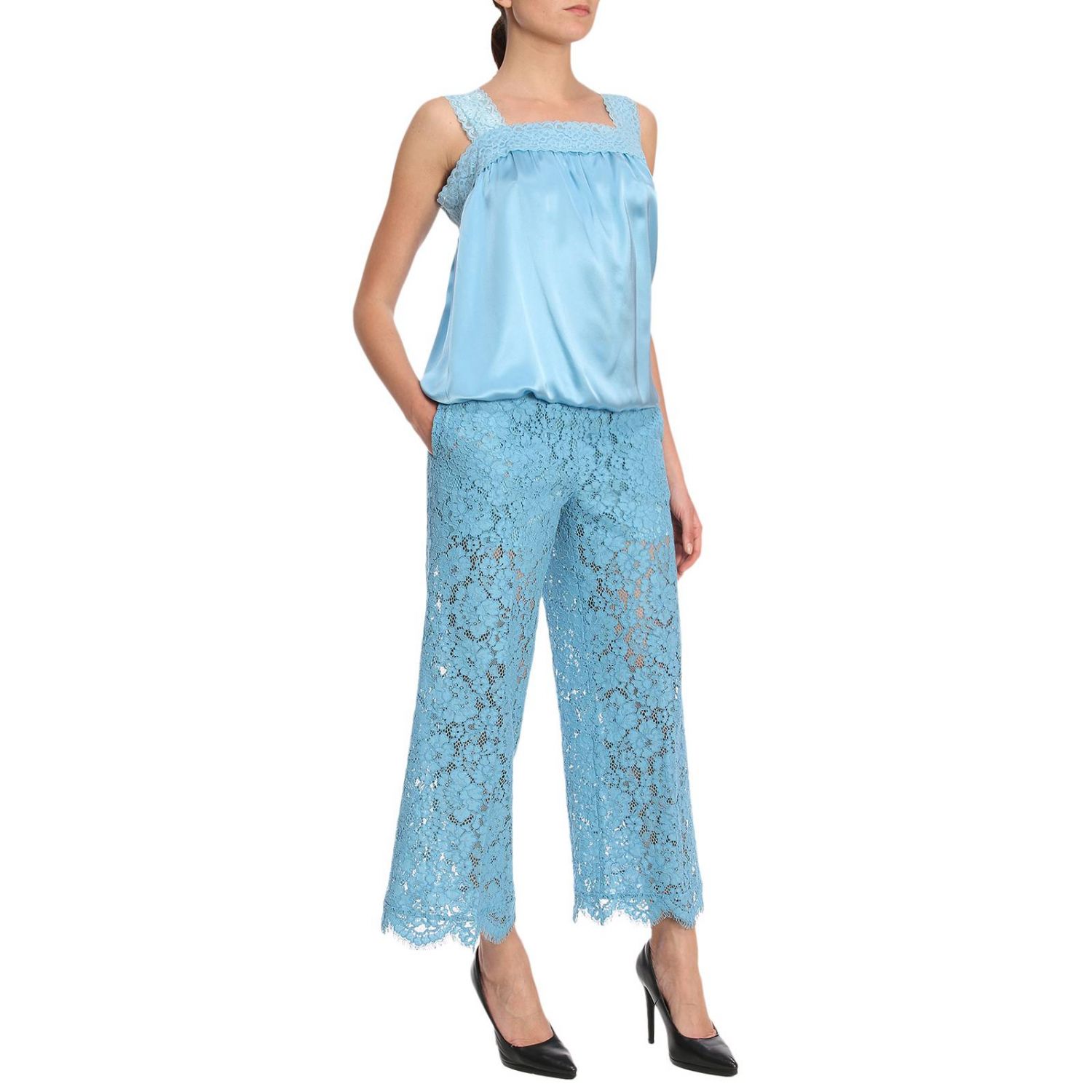 Twinset Outlet: Pantalone ampio in pizzo macramè con trasparenze e shorts -  Turchese | Pantalone Twinset PS82XC GIGLIO.COM
