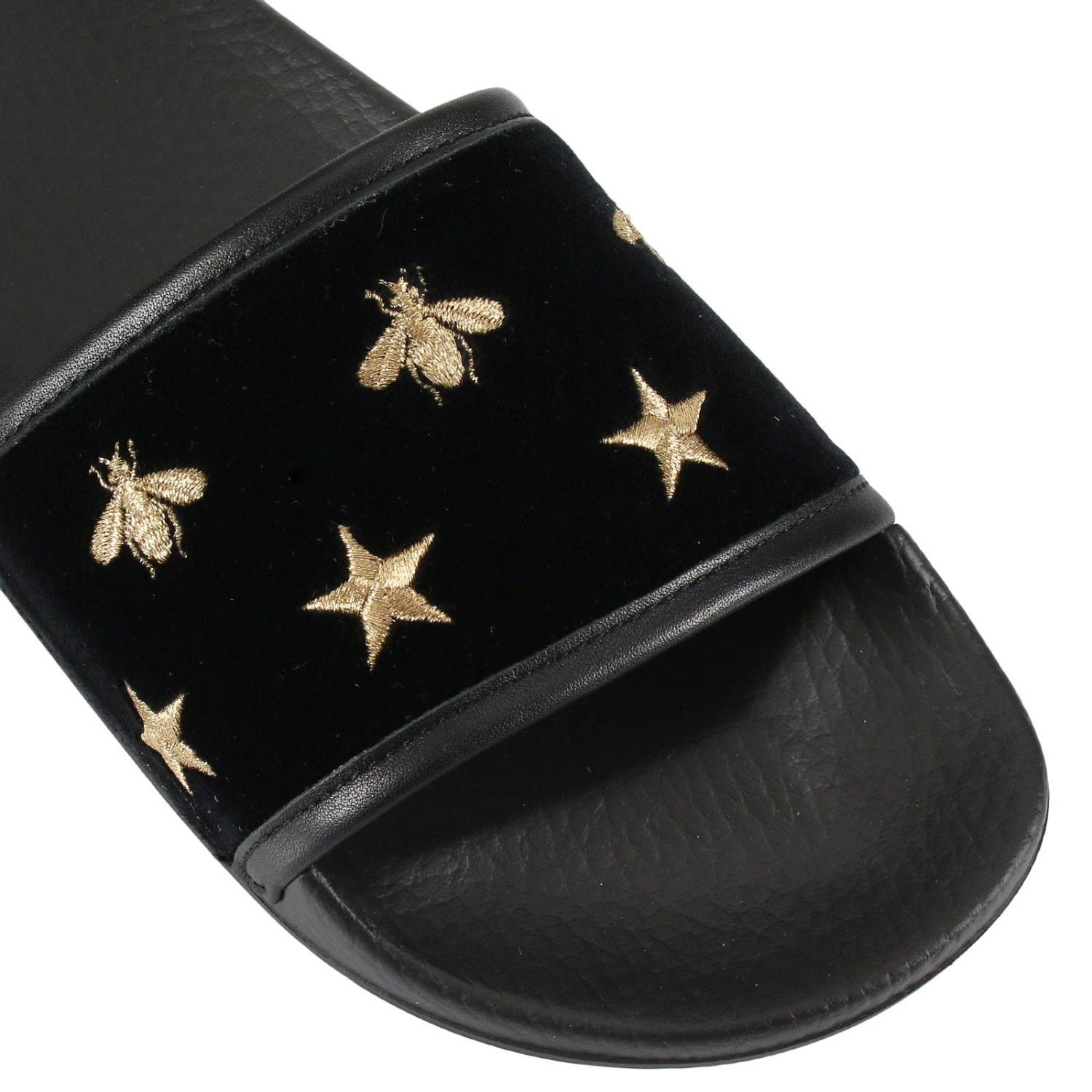 gucci flat sandals black