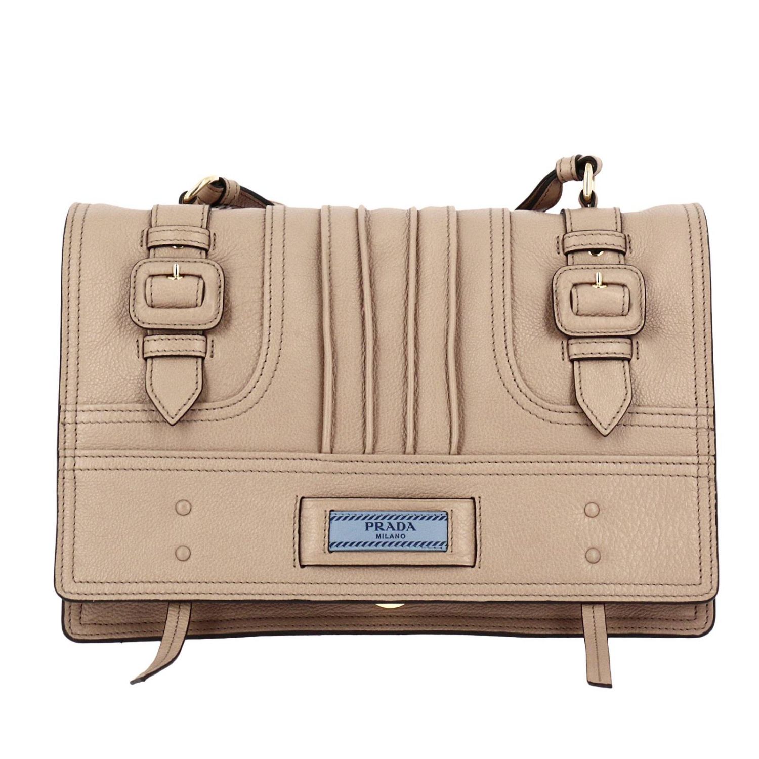 PRADA Etiquette bag Genuine leather glacé flap with engraved logo and