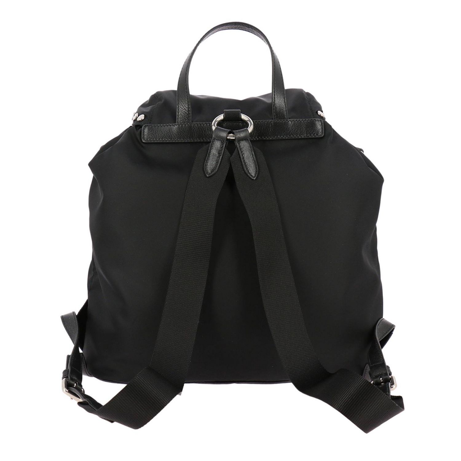 PRADA: Etiquette nylon backpack with logo and metal studs | Backpack ...
