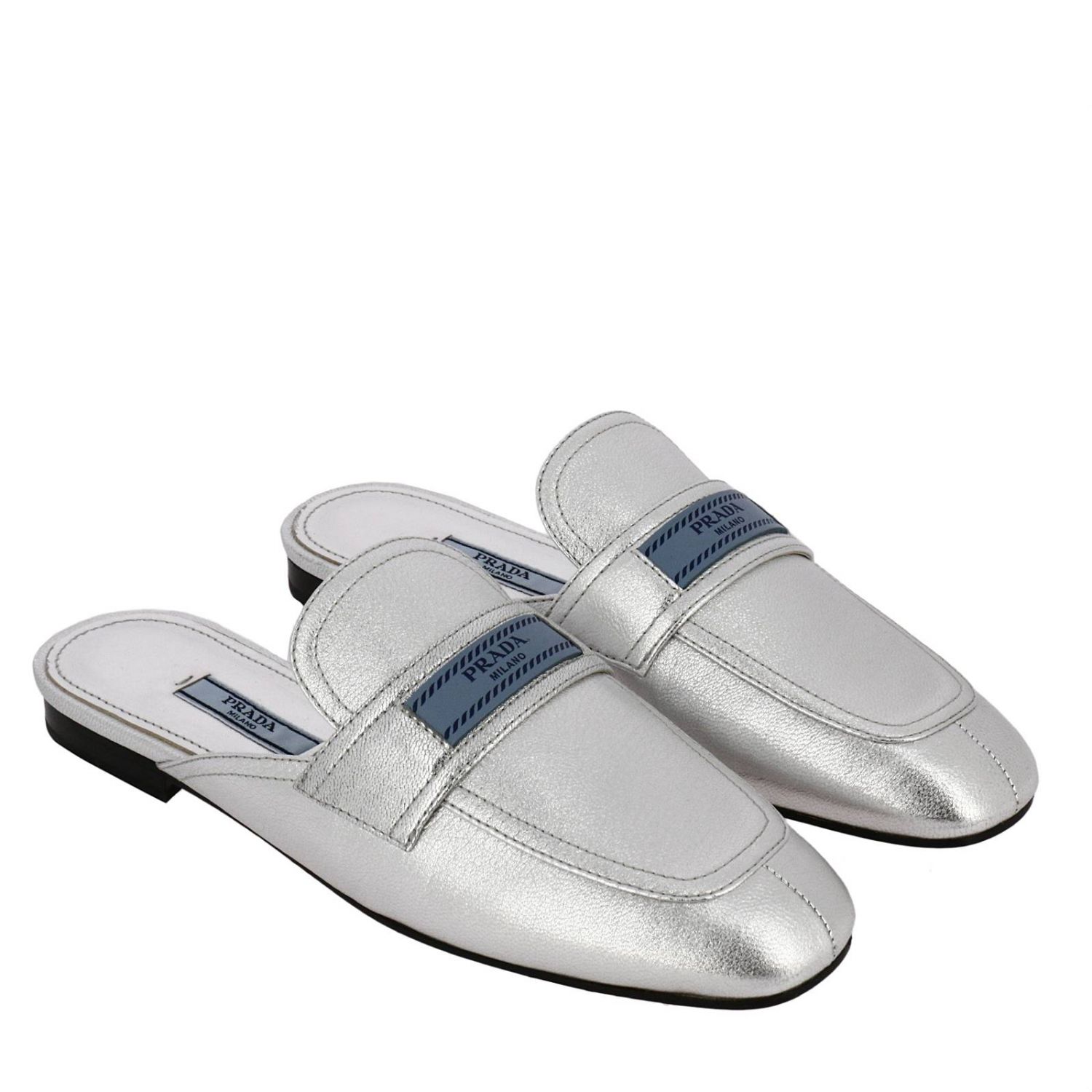 prada silver loafers