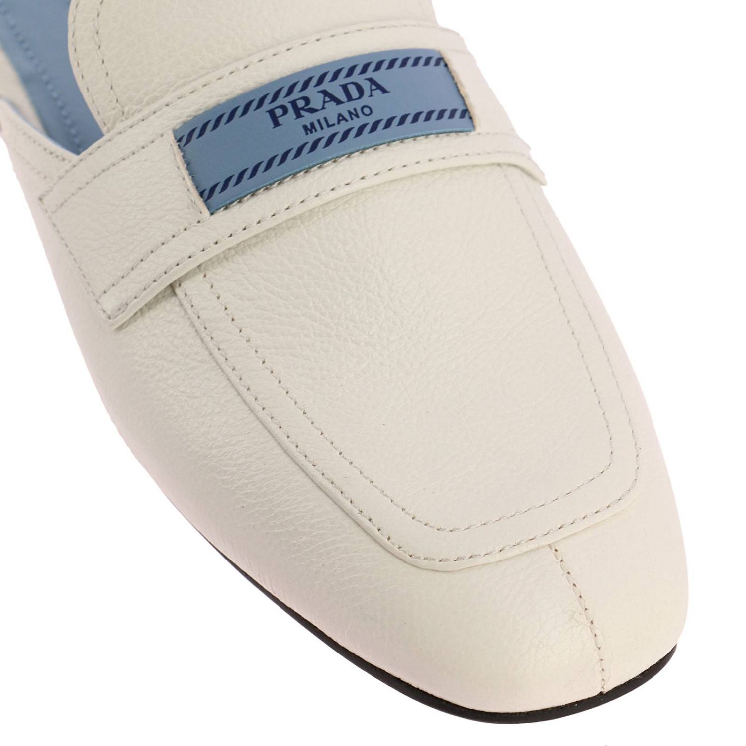 PRADA: Sabot in vera pelle con maxi banda Etiquette - Bianco | Ballerine  Prada 1D479 XPY GIGLIO.COM