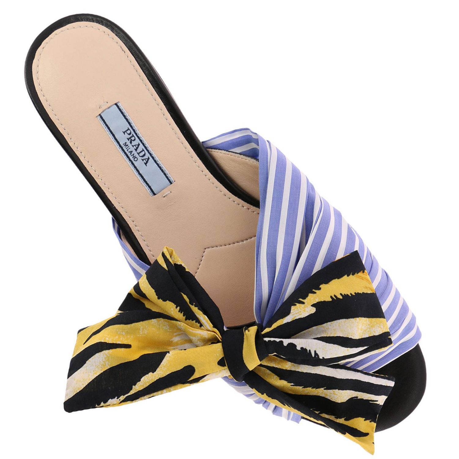 PRADA Shoes women Flat Sandals Prada Women Gnawed Blue Flat Sandals Prada 1XX442 3KD2