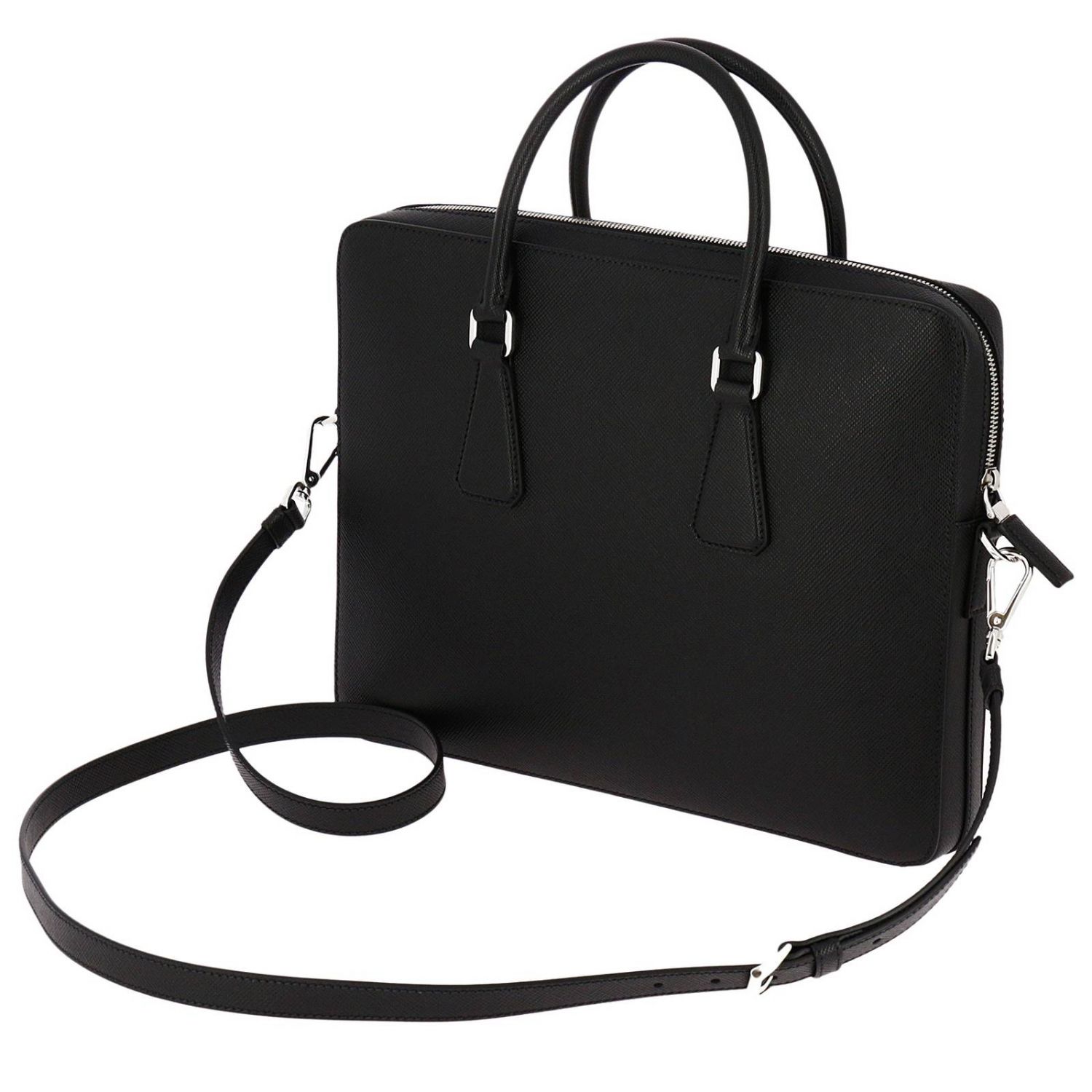 PRADA: Borsa da lavoro in vera pelle saffiano con classico logo e tracolla  removibile - Nero | Borsa Prada 2VE368 V.000 2FAD GIGLIO.COM
