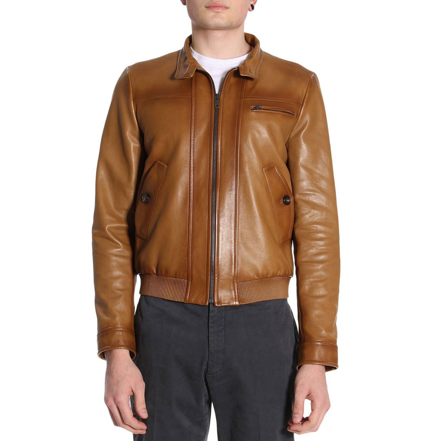 mens brown prada leather jacket