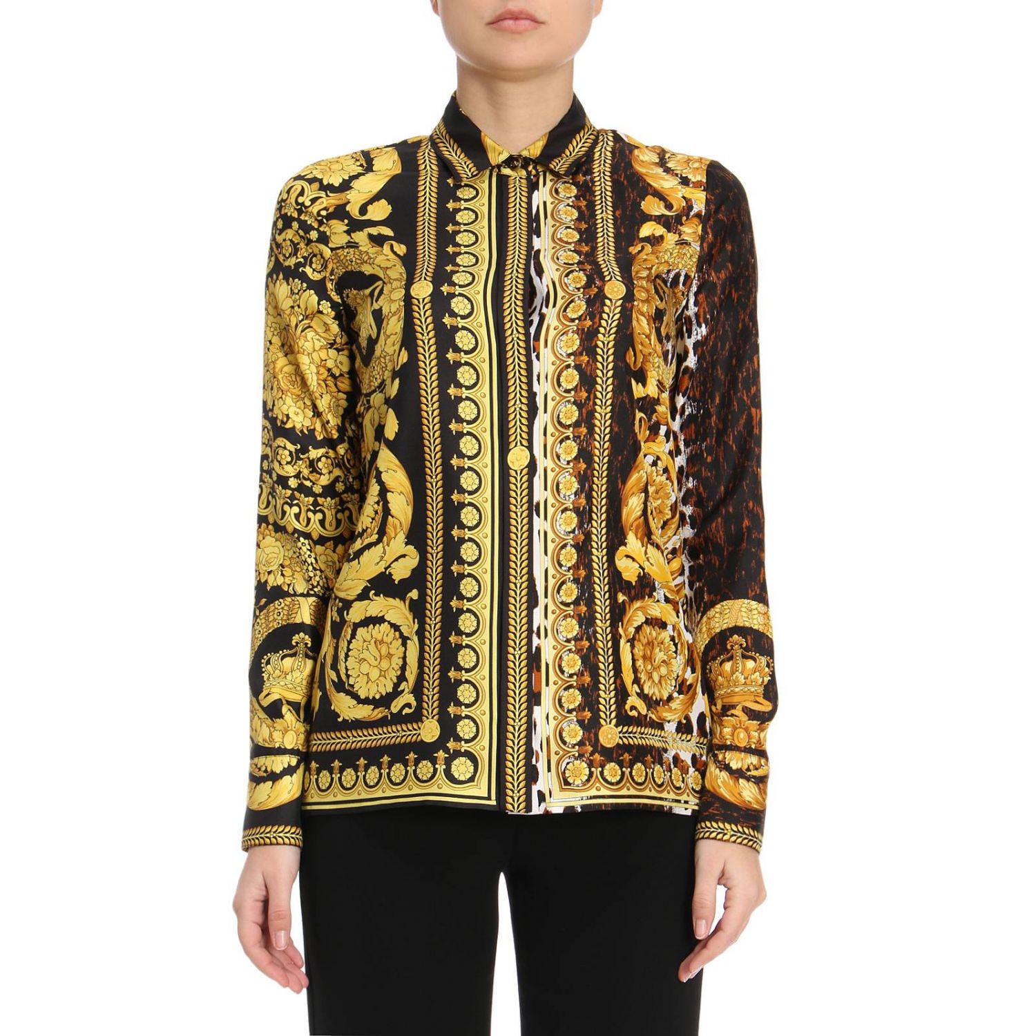 VERSACE Camicia tribute in seta con stampa barocco animalier 1992