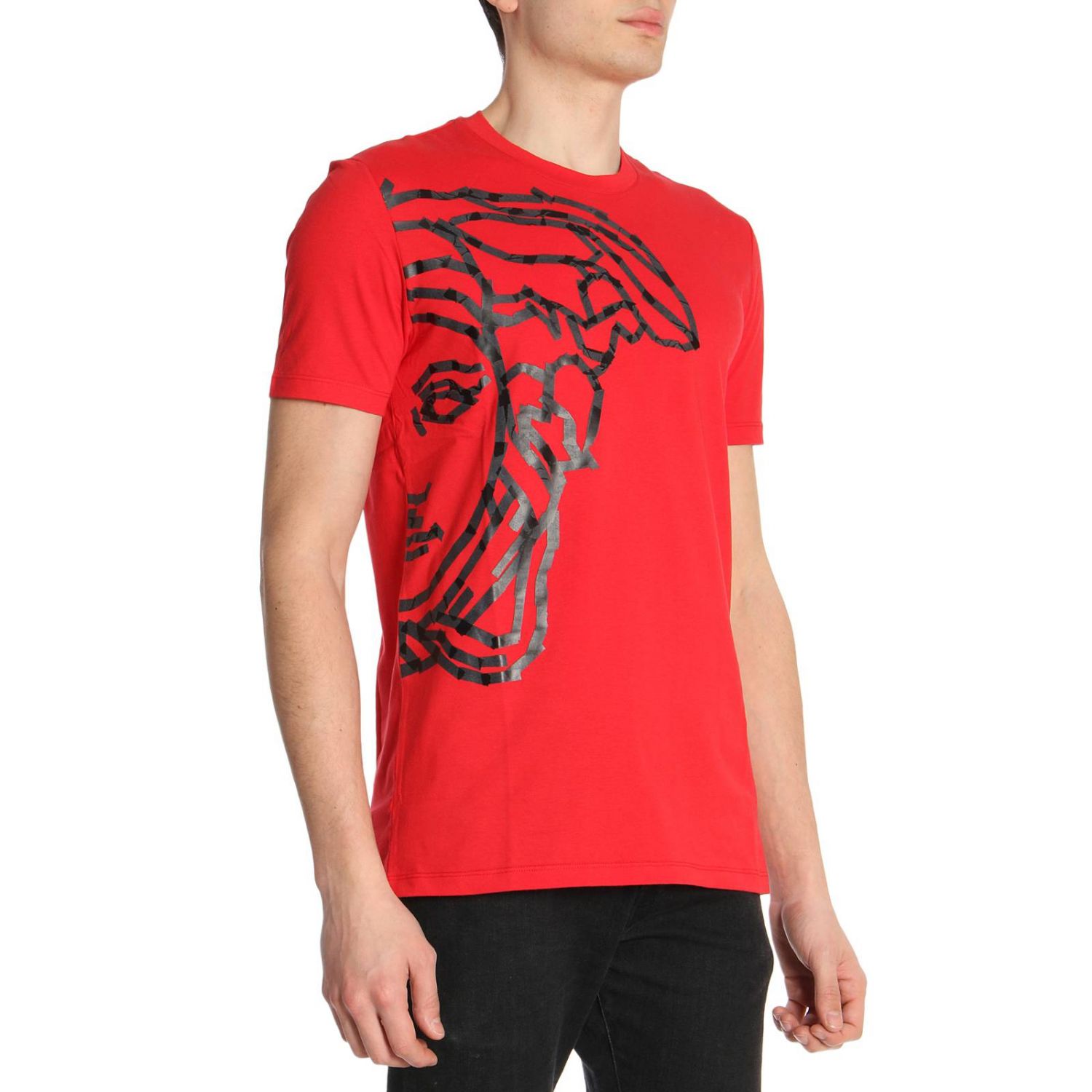 red and black versace shirt