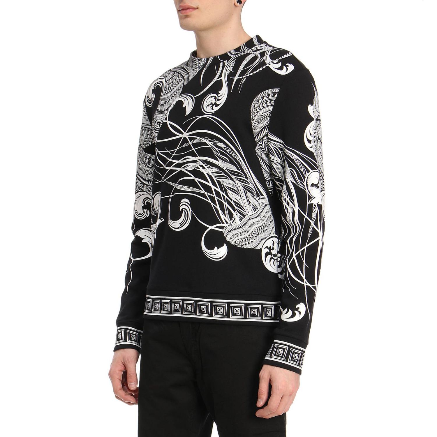 Versace Collection Outlet: Felpa a girocollo con maxi stampa abysso - Nero  | Maglia Versace Collection V800821D VJ00358 GIGLIO.COM