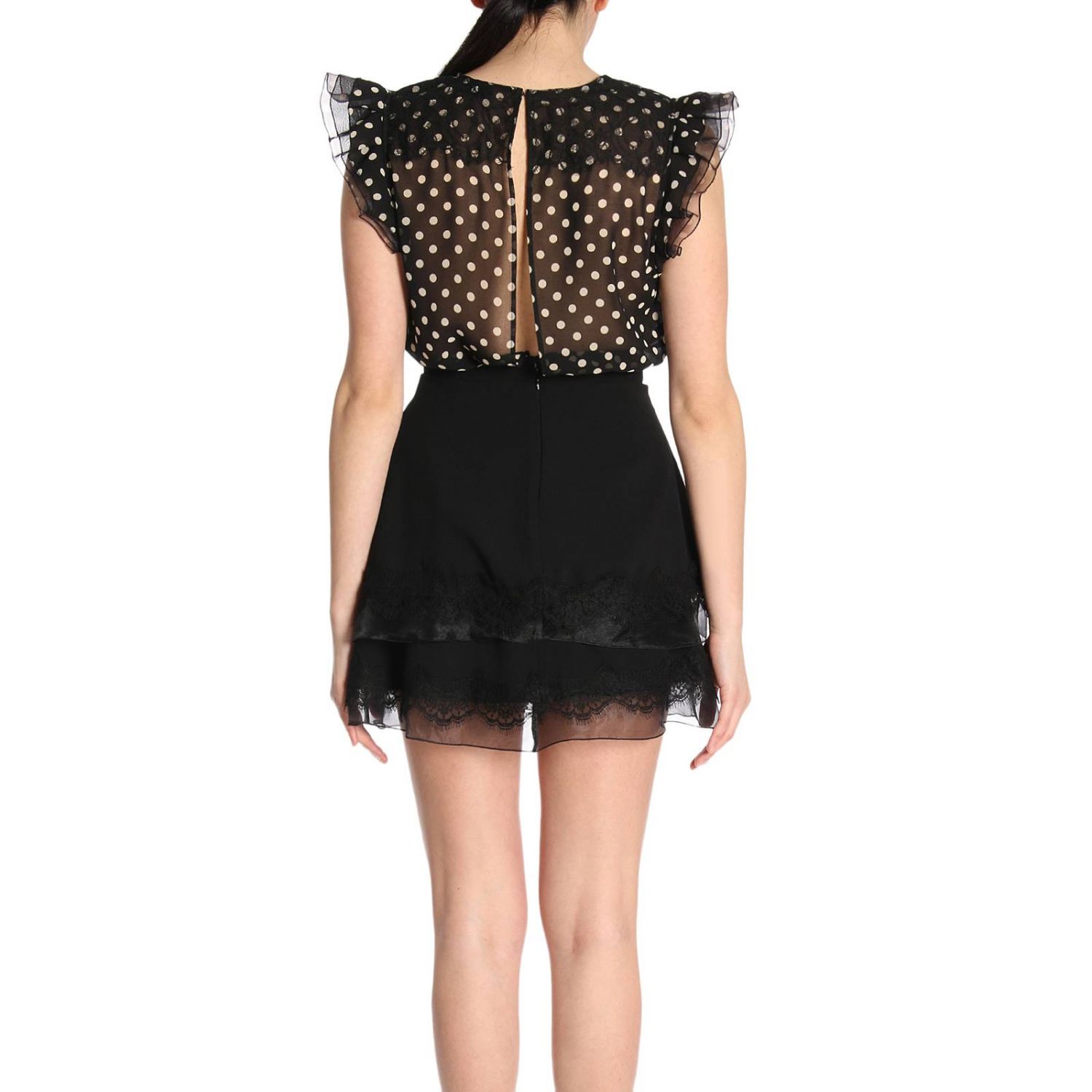 Elisabetta Franchi Outlet: Abito con gonna removibile e top a pois con  rifiniture in pizzo - Nero | Abito Elisabetta Franchi AB281 81E2 GIGLIO.COM