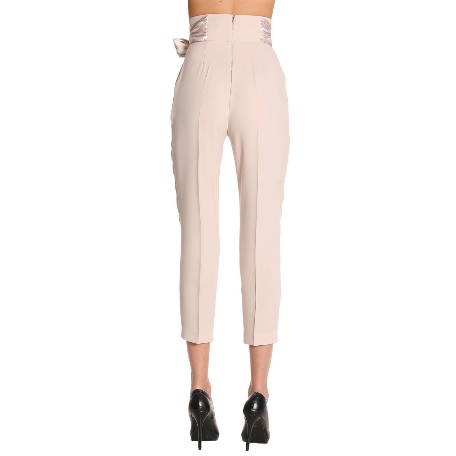Elisabetta Franchi Outlet: Pantalone a vita alta in crêpe con fusciacca a  righe - Panna | Pantalone Elisabetta Franchi PA101 81E2 GIGLIO.COM