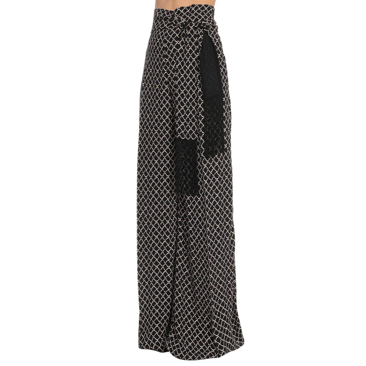 Elisabetta Franchi Outlet: Pantalone a vita alta con fantasia a rombi e  fusciacca - Nero | Pantalone Elisabetta Franchi PA130 81E2 GIGLIO.COM