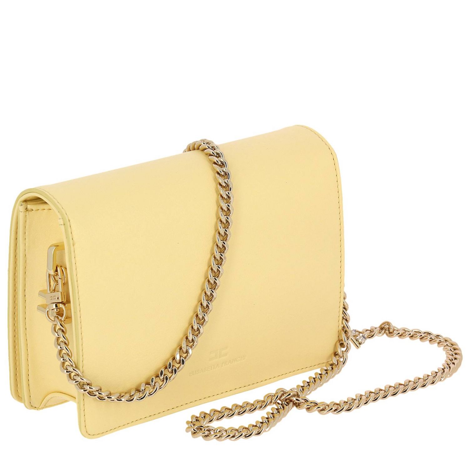 Elisabetta Franchi Outlet: Borsa in pelle ecologica con maxi charms Lock e  tracolla a catena removibile - Giallo | Borsa Mini Elisabetta Franchi BS85A  81E2 GIGLIO.COM