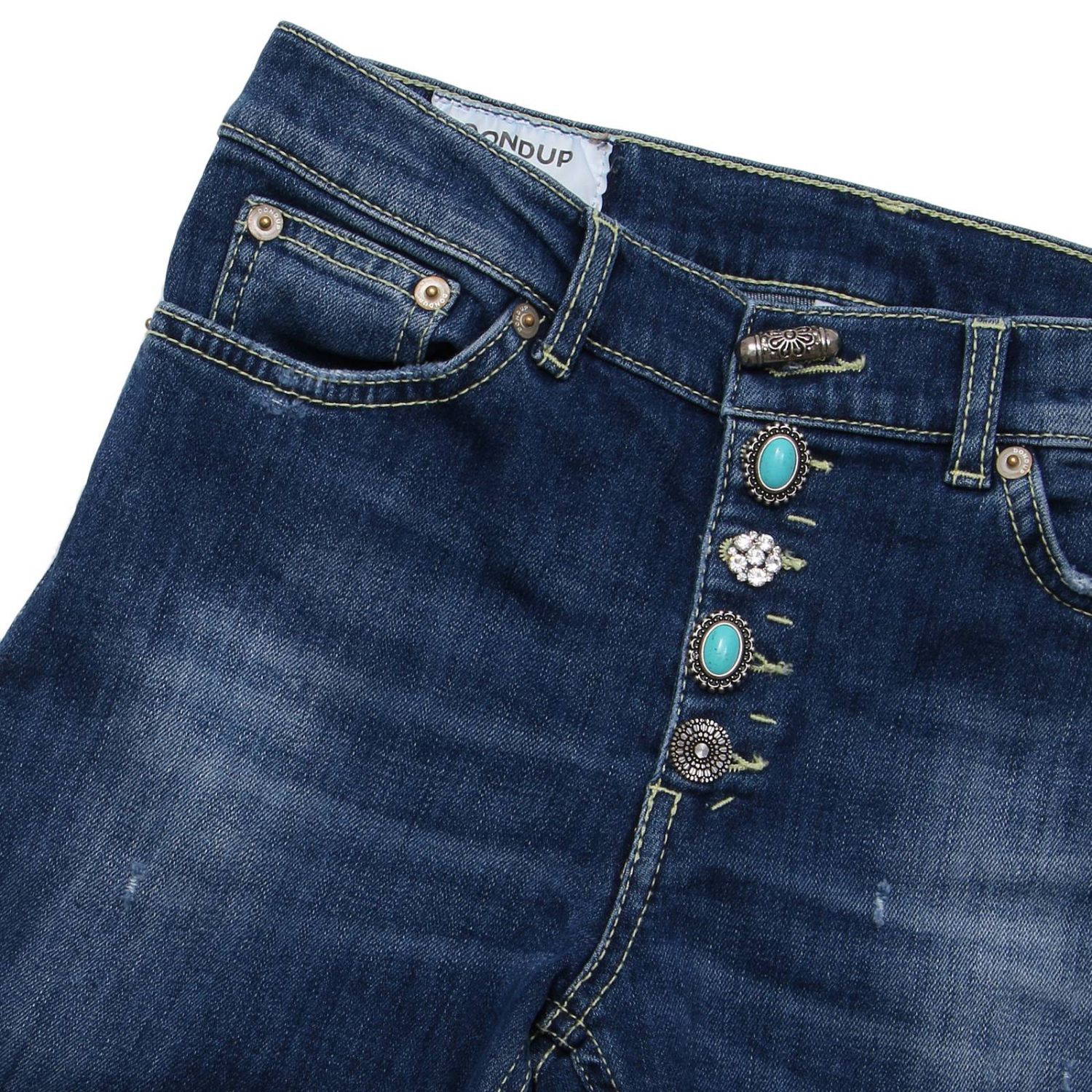 Dondup Outlet: Jeans boyfriend modello a 5 tasche con bottoni gioiello  effetto used e rotture - Denim | Jeans Dondup DFPA24 DS146G GIGLIO.COM